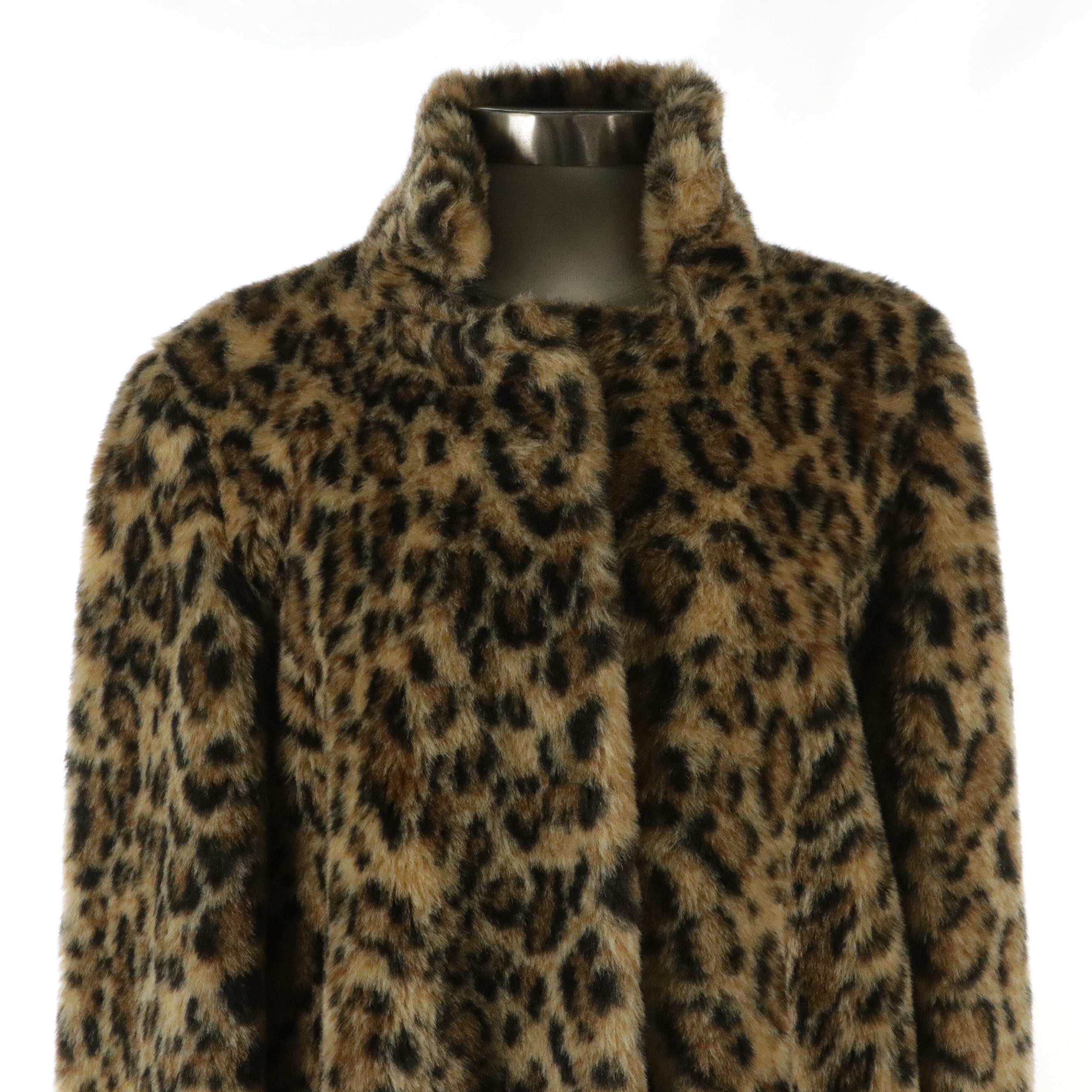 Faux Leopard Fur Mid-Length Coat