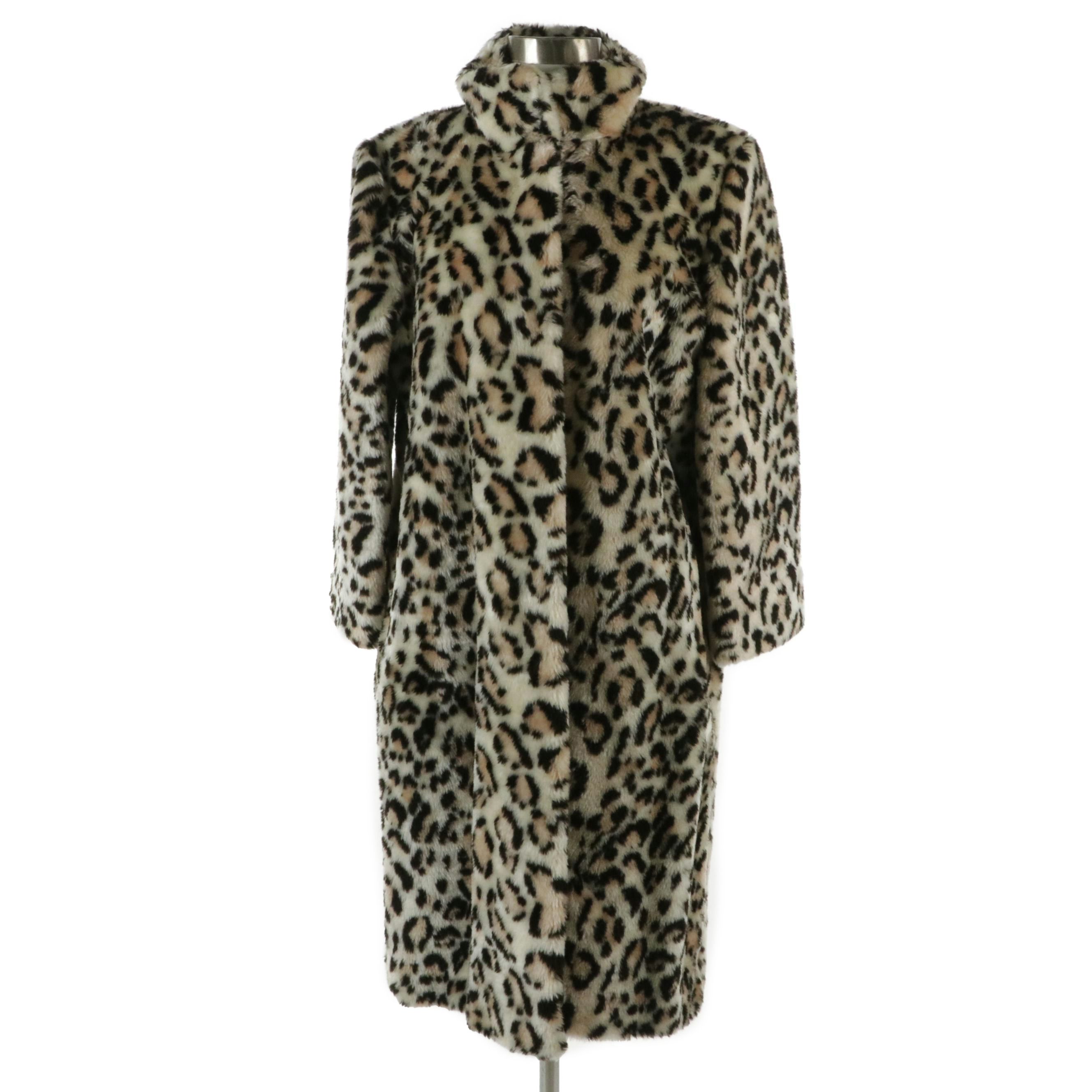 Faux Leopard Fur Mid-Length Coat