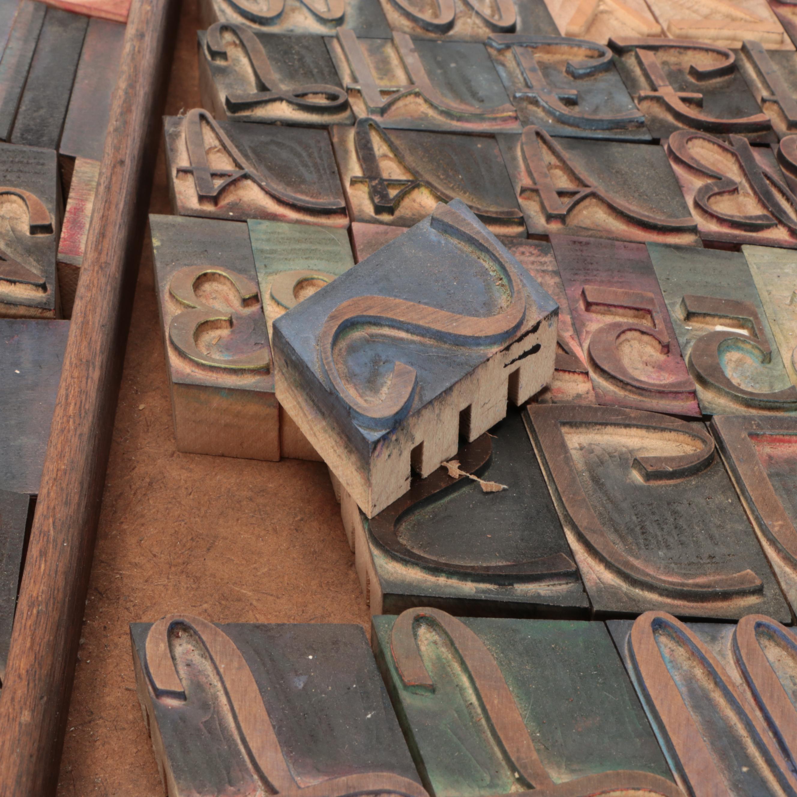 Wood Printing Blocks and Storage Tray