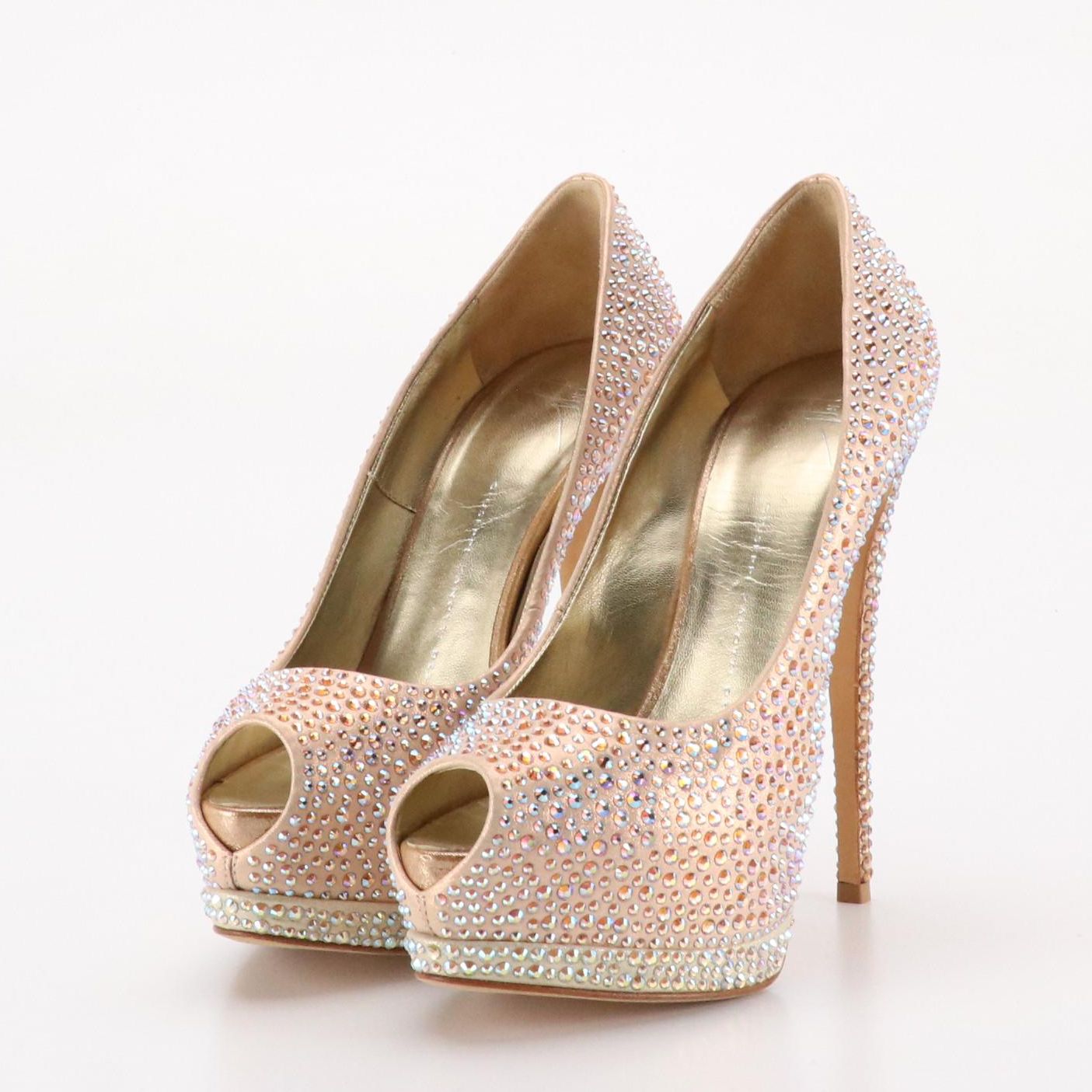 Giuseppe Zanotti Rhinestone Embellished Ultra High Platform Peep-Toe Pumps