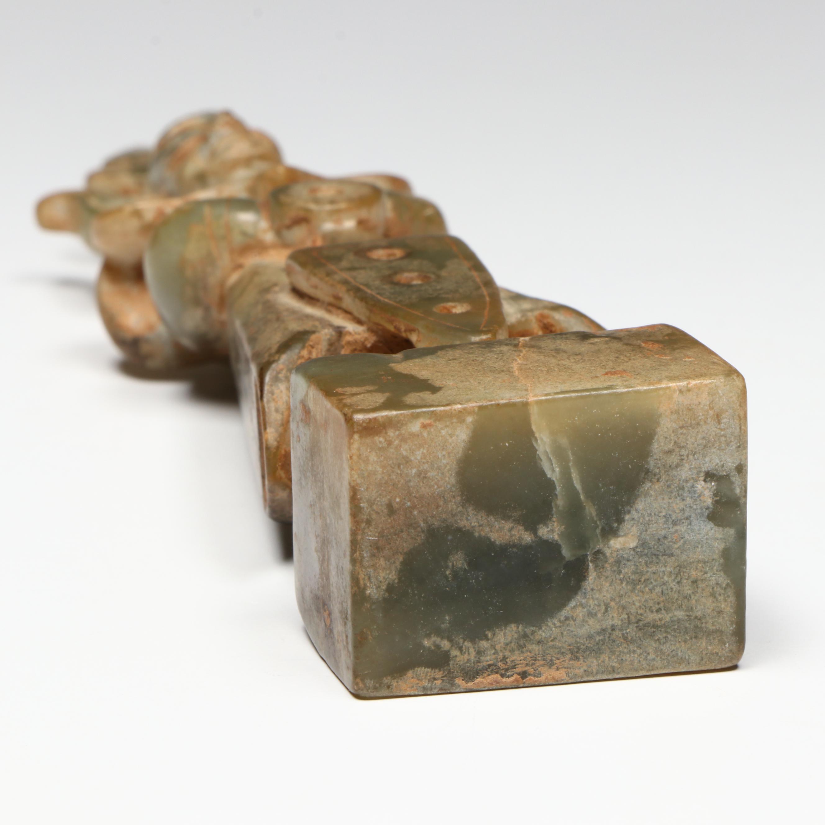 Sanxingdui Style Hand-Carved Serpentine Figure Standing on Dais