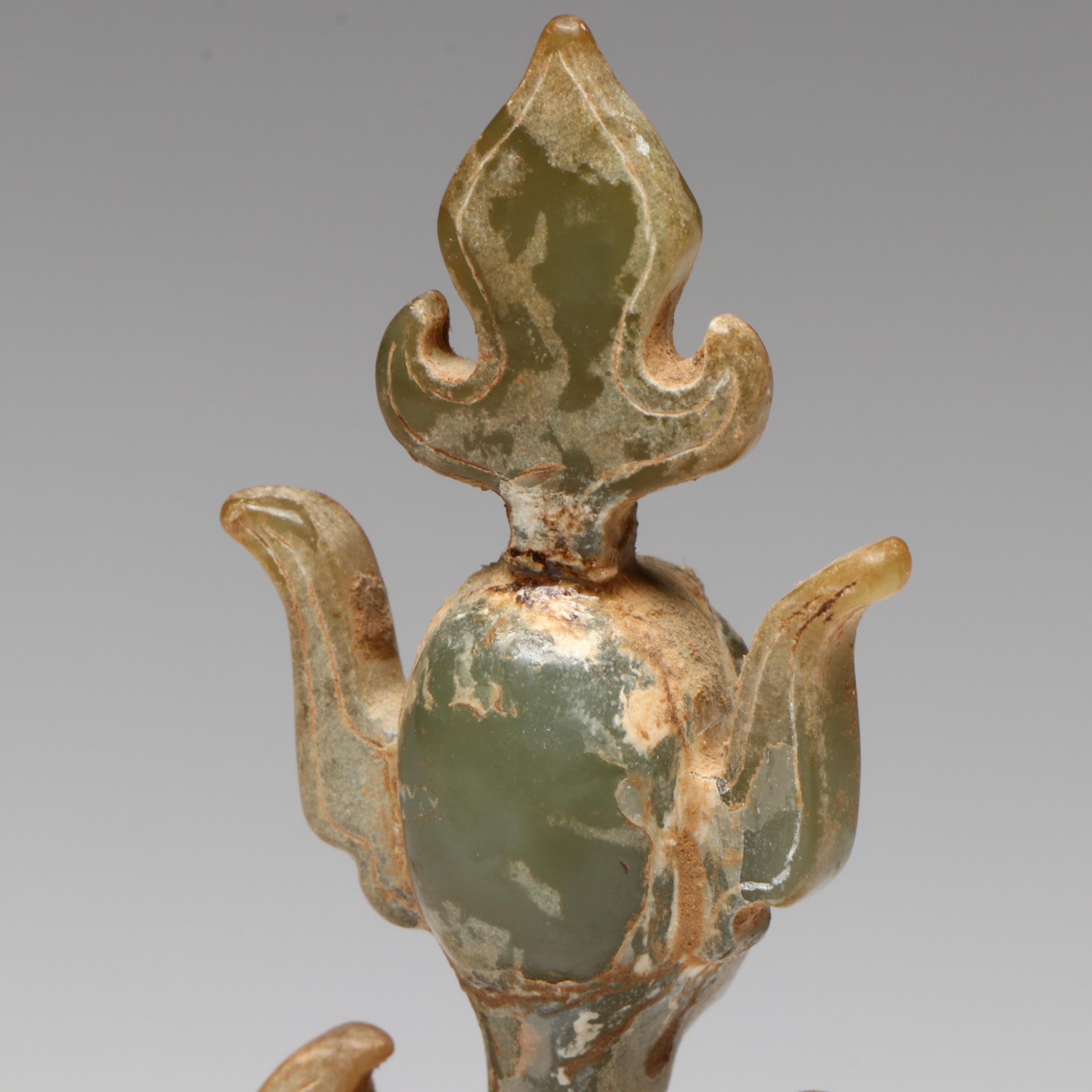 Sanxingdui Style Hand-Carved Serpentine Figure Standing on Dais