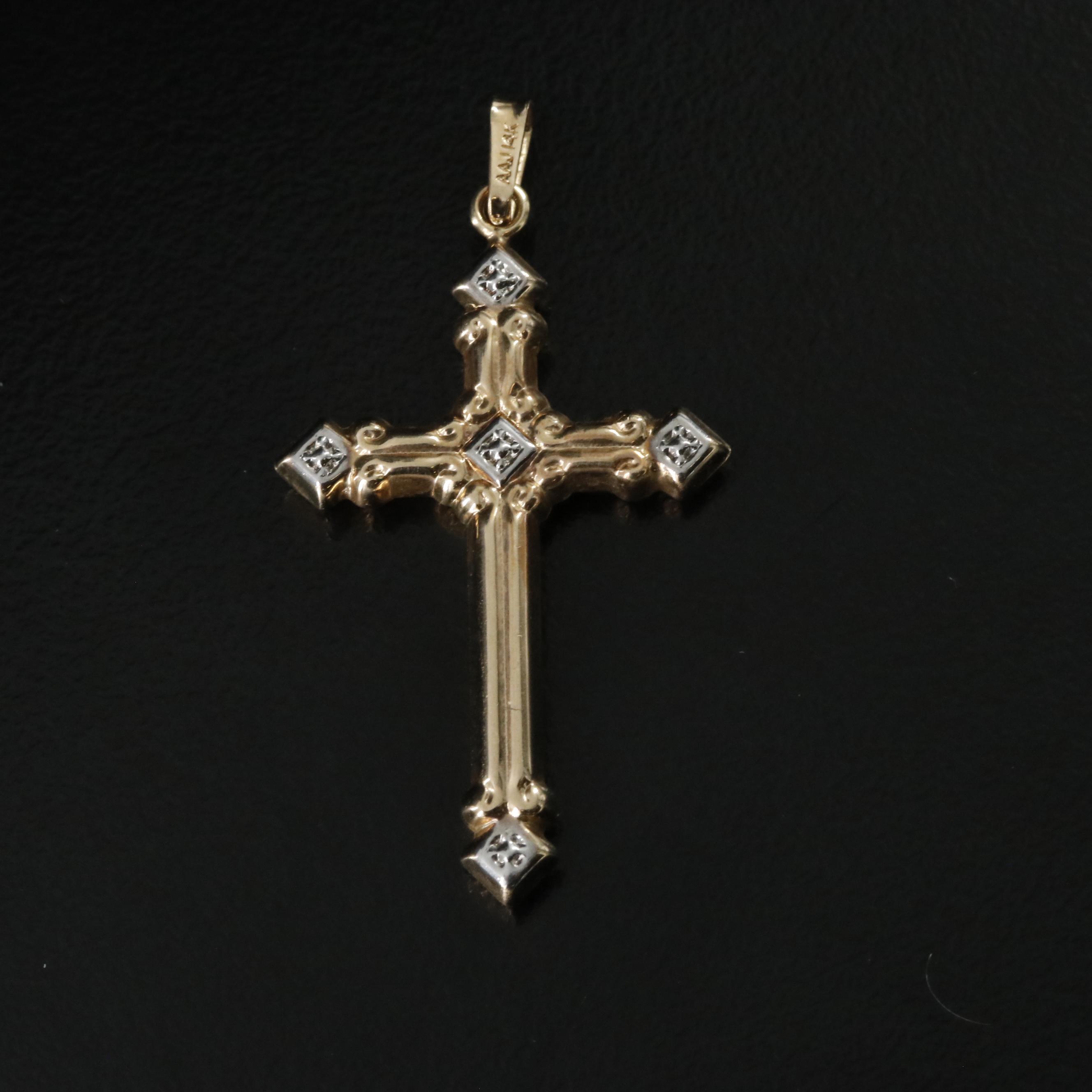 14K Two-Tone Cross Pendant