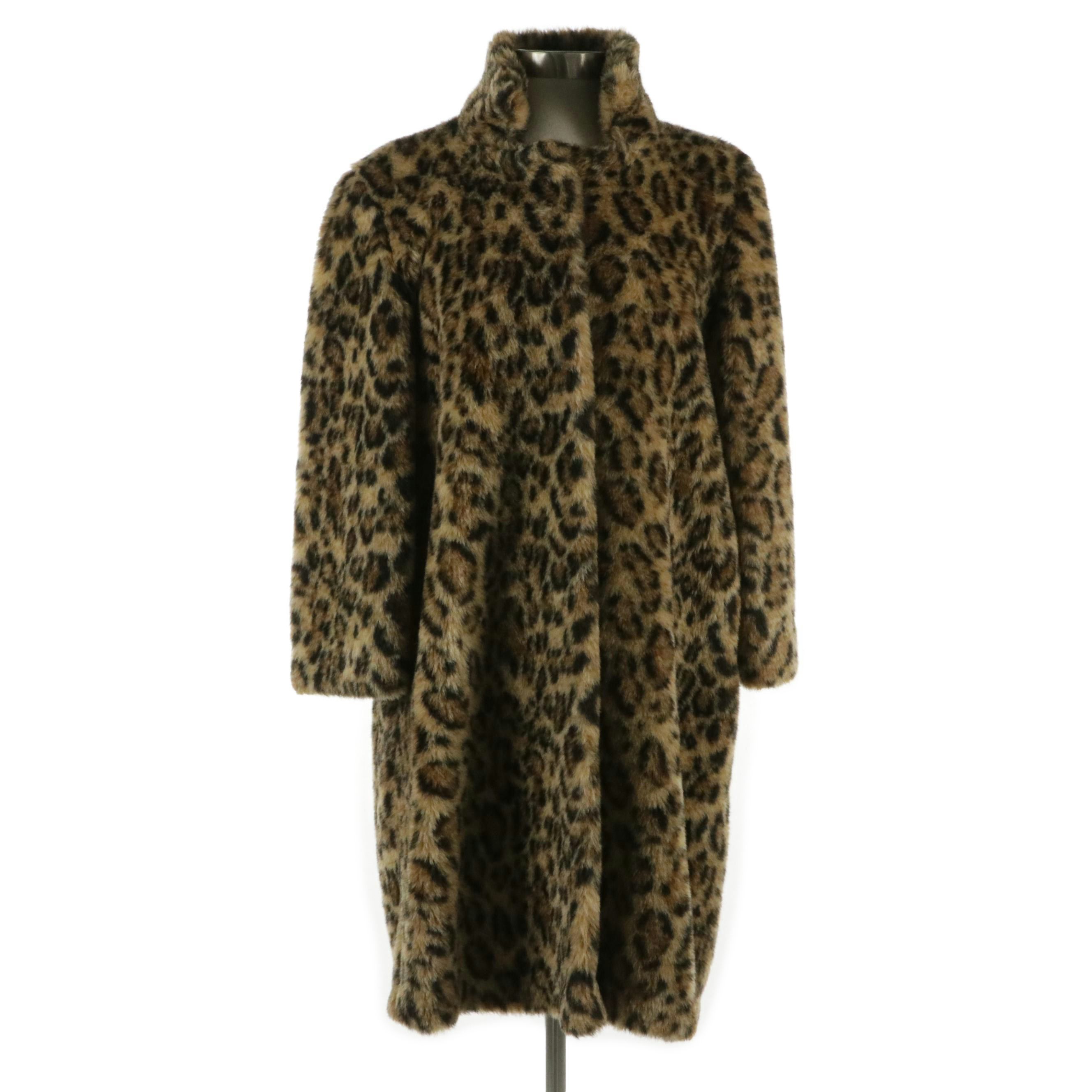 Faux Leopard Fur Mid-Length Coat