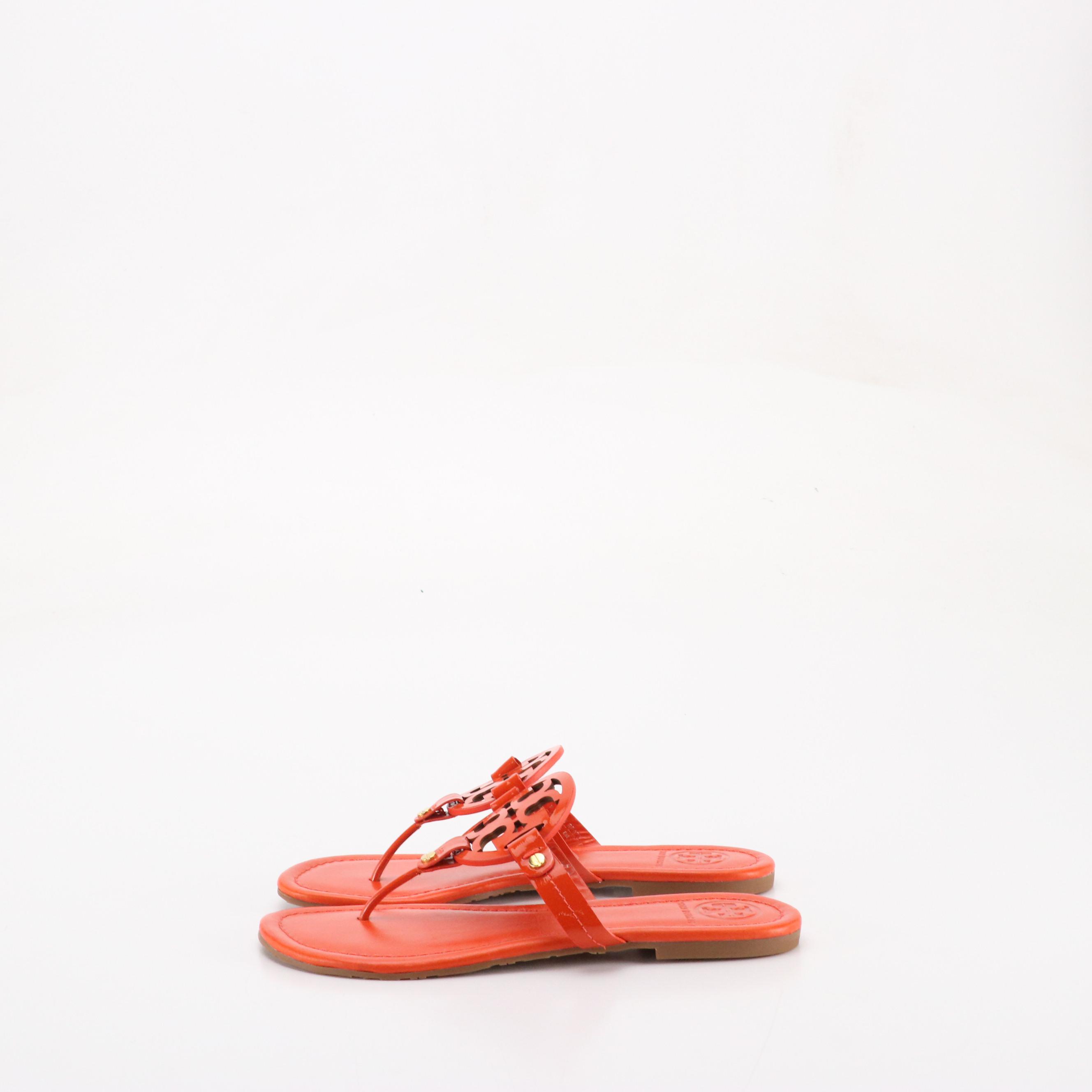 Tory Burch Metallic Gold & Orange Patent Leather Miller Sandals, Pink Flip-Flops