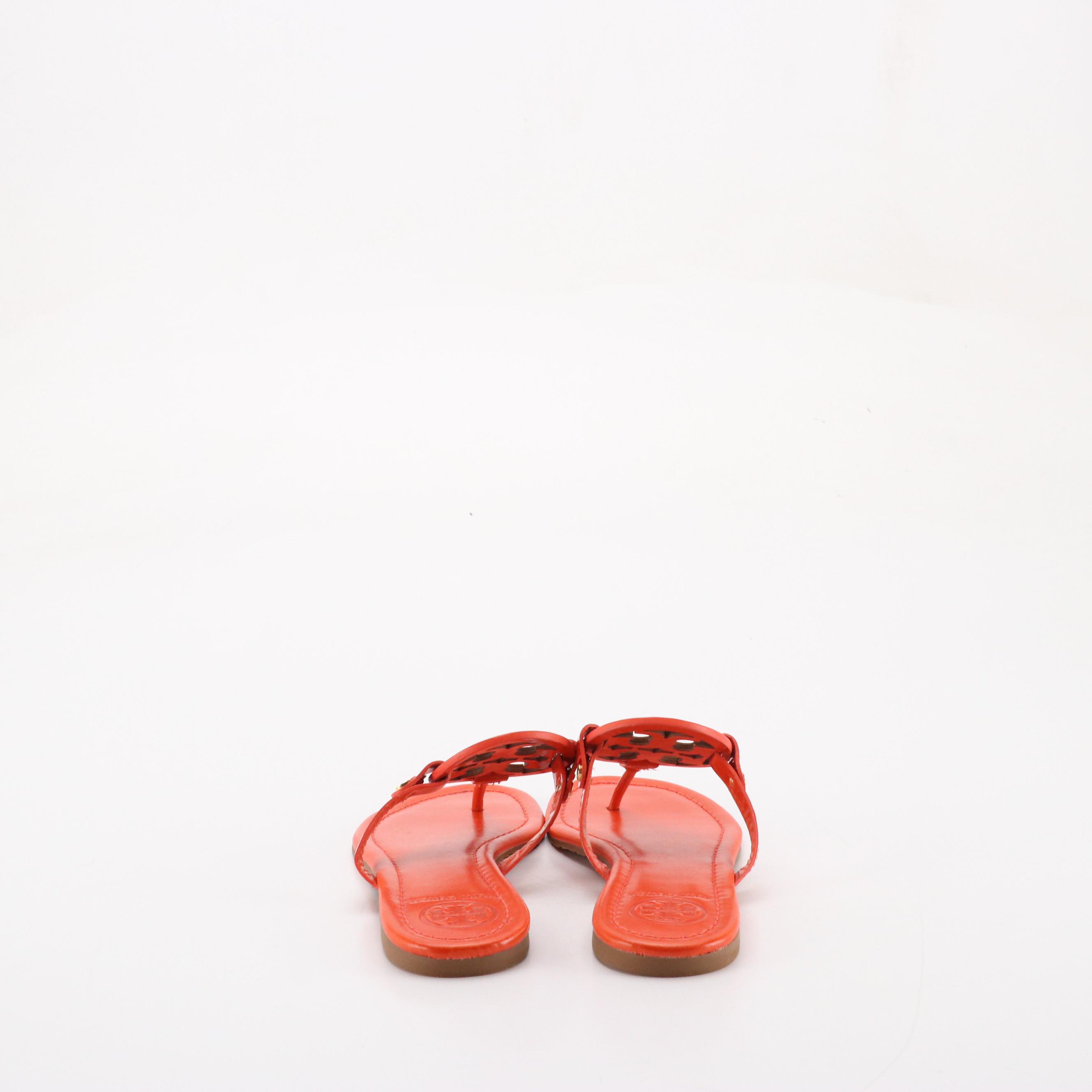 Tory Burch Metallic Gold & Orange Patent Leather Miller Sandals, Pink Flip-Flops