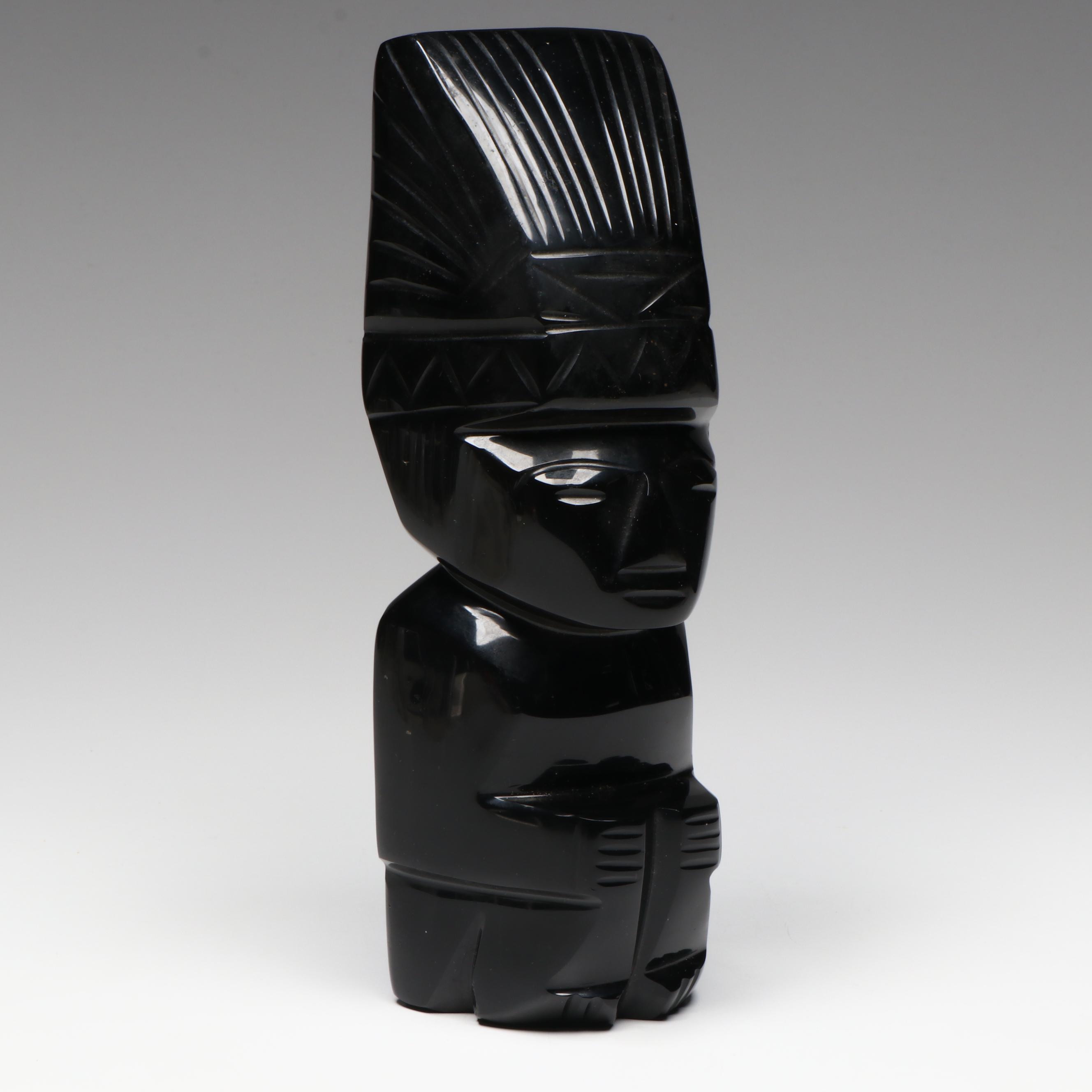Mesoamerican Style Carved Obsidian Figure