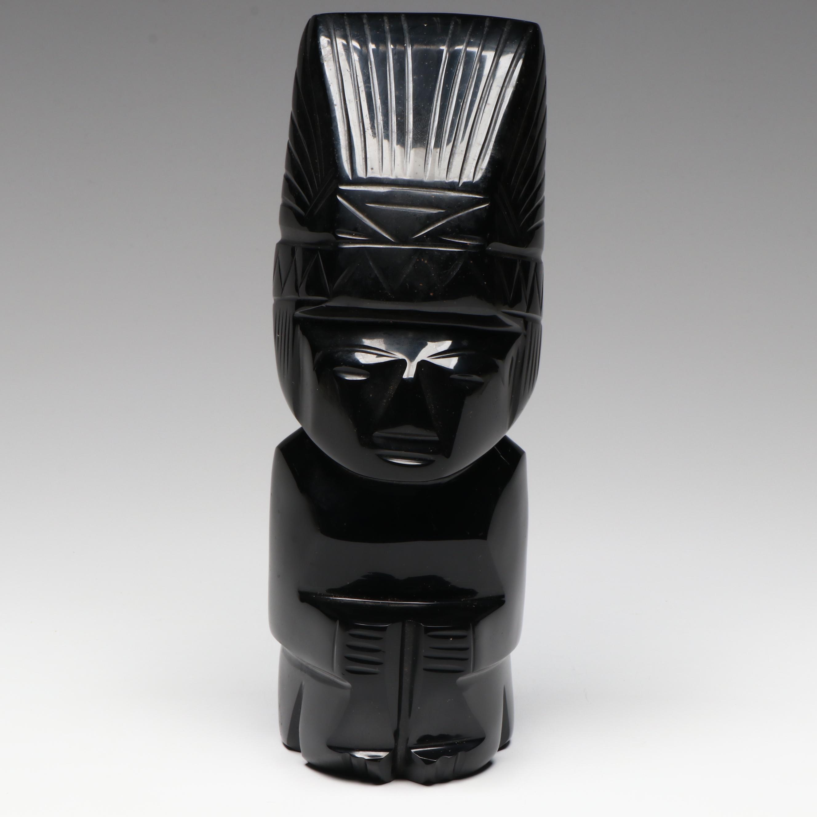 Mesoamerican Style Carved Obsidian Figure