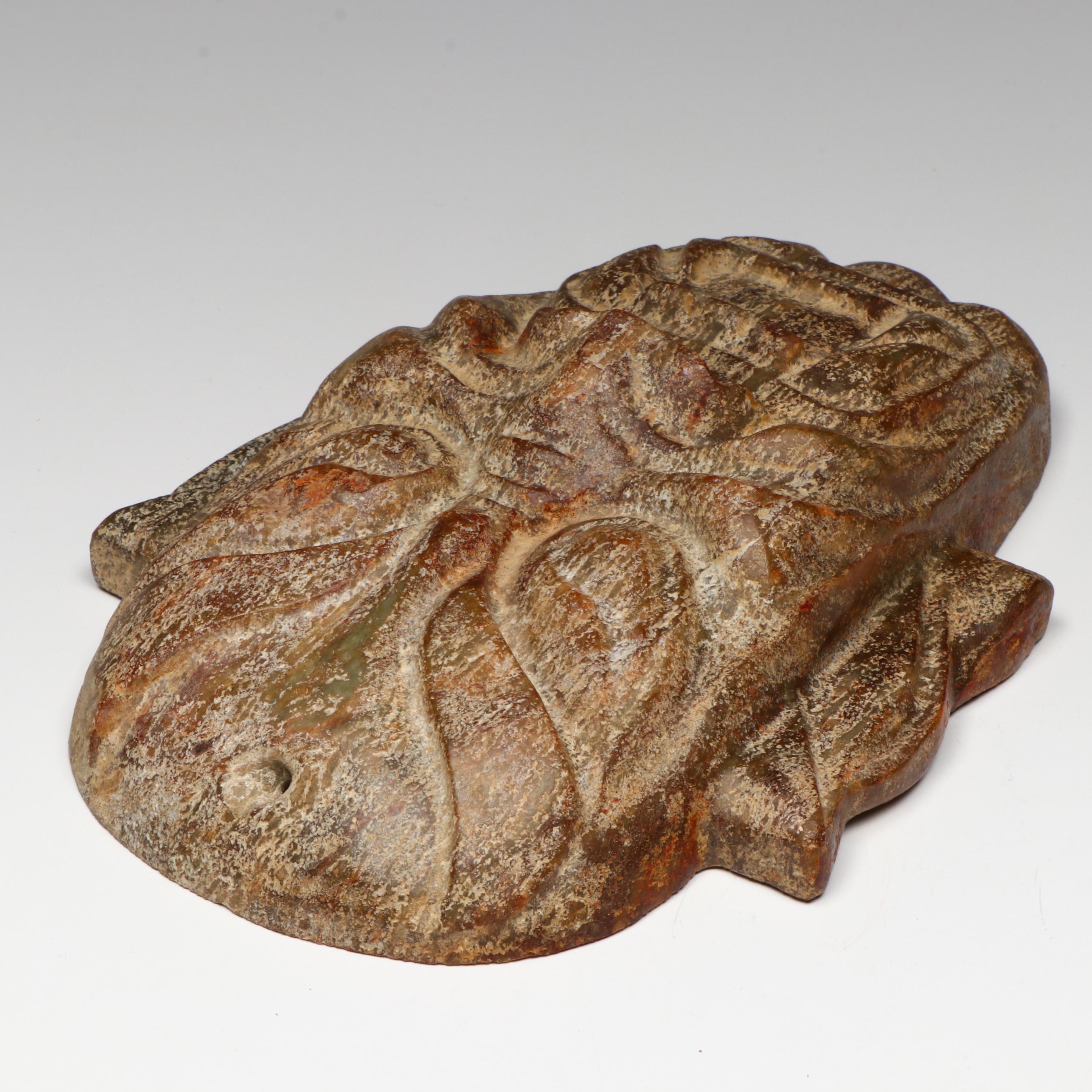 Japanese Style Hand-Carved Serpentine Oni Mask