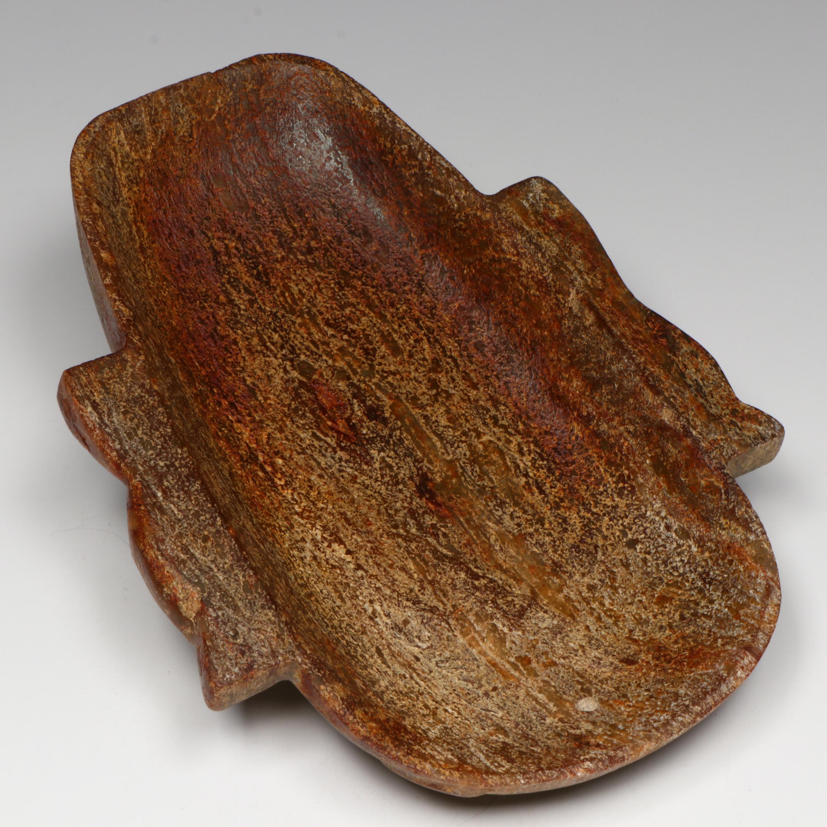 Japanese Style Hand-Carved Serpentine Oni Mask