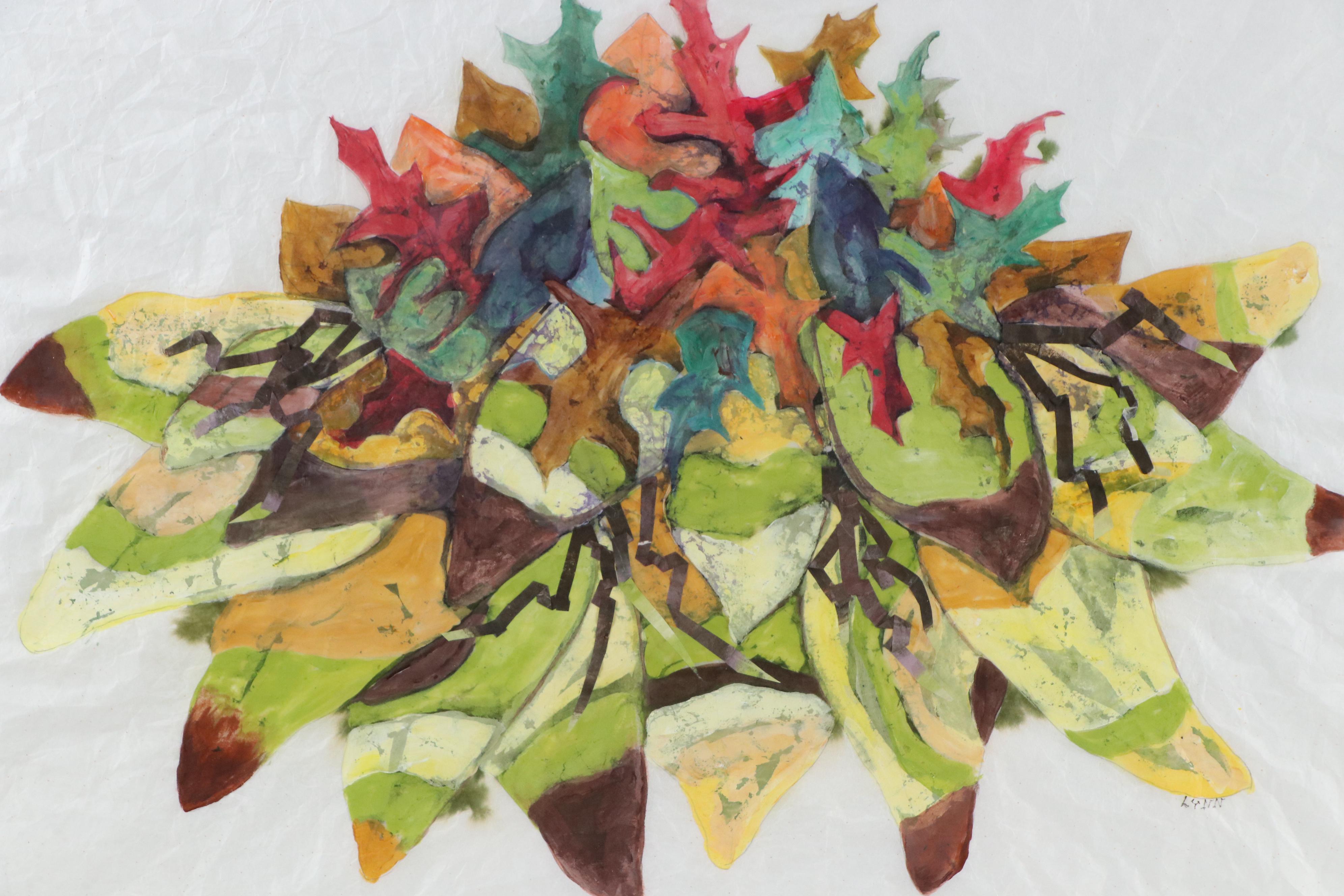Lynn Elzey Batik Assemblage "Seasons: Fall Flower," 21st C.