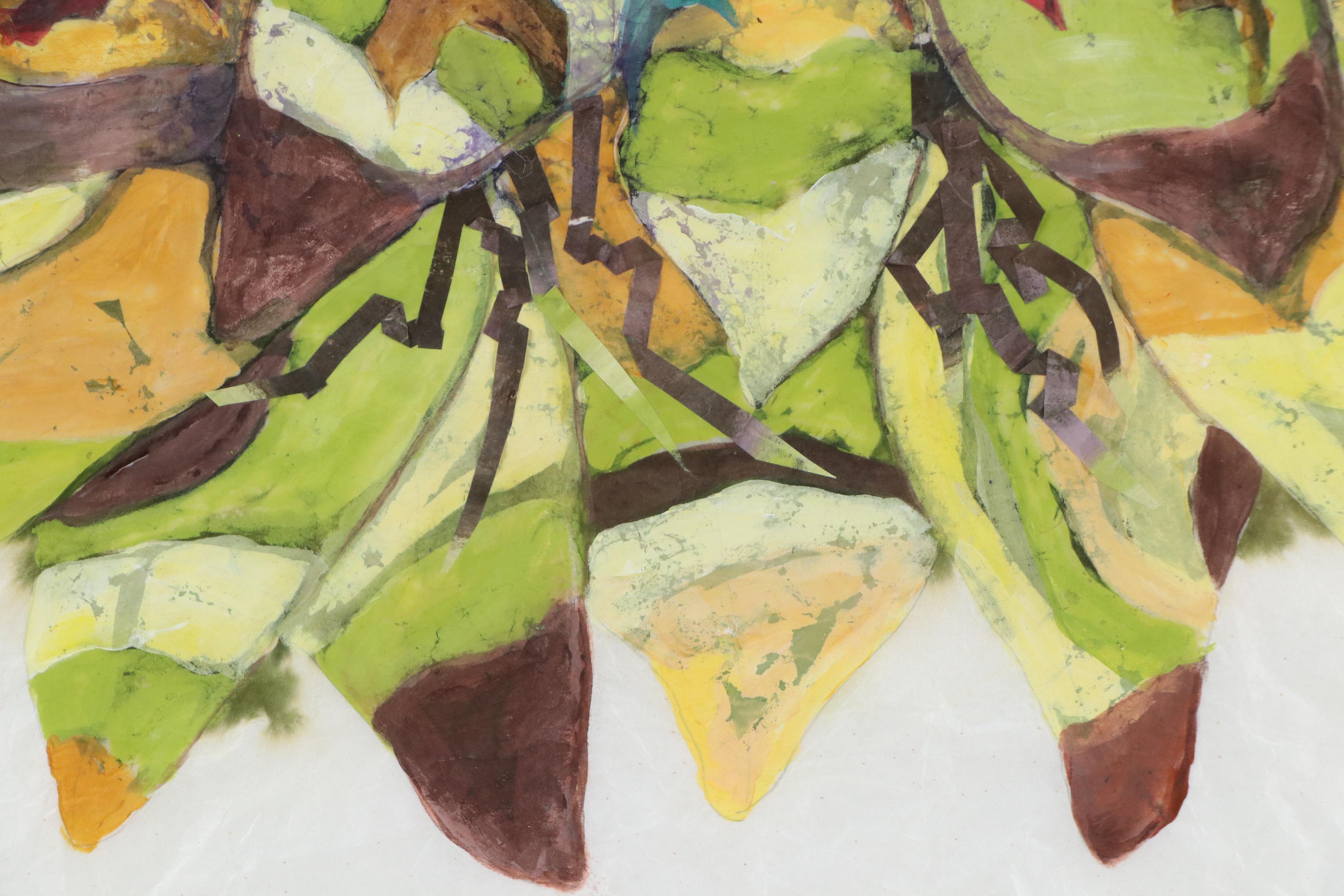 Lynn Elzey Batik Assemblage "Seasons: Fall Flower," 21st C.