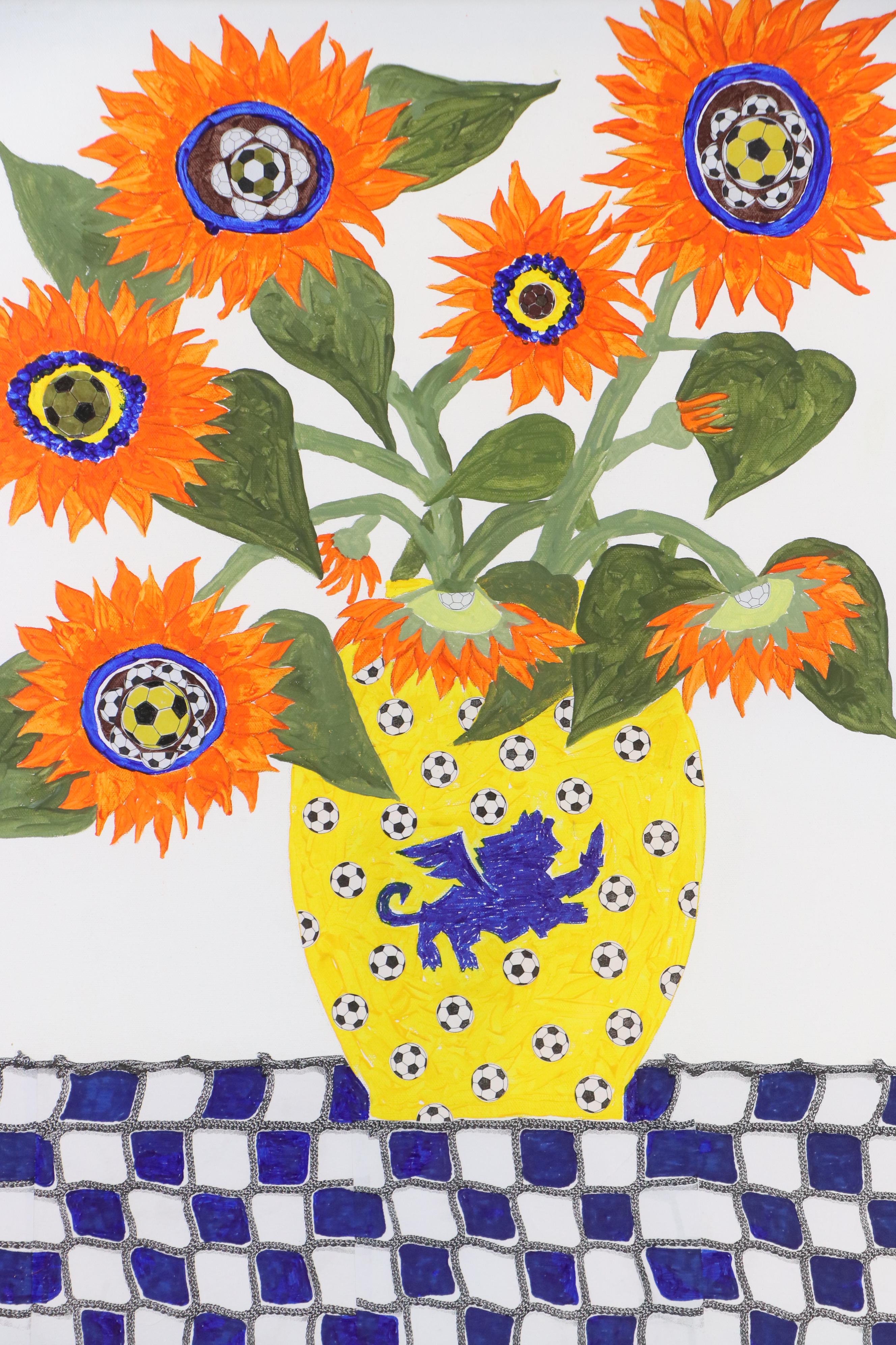 Lynn Elzey Still Life Mixed Media Painting of FC Cincinnati Themed Bouquet