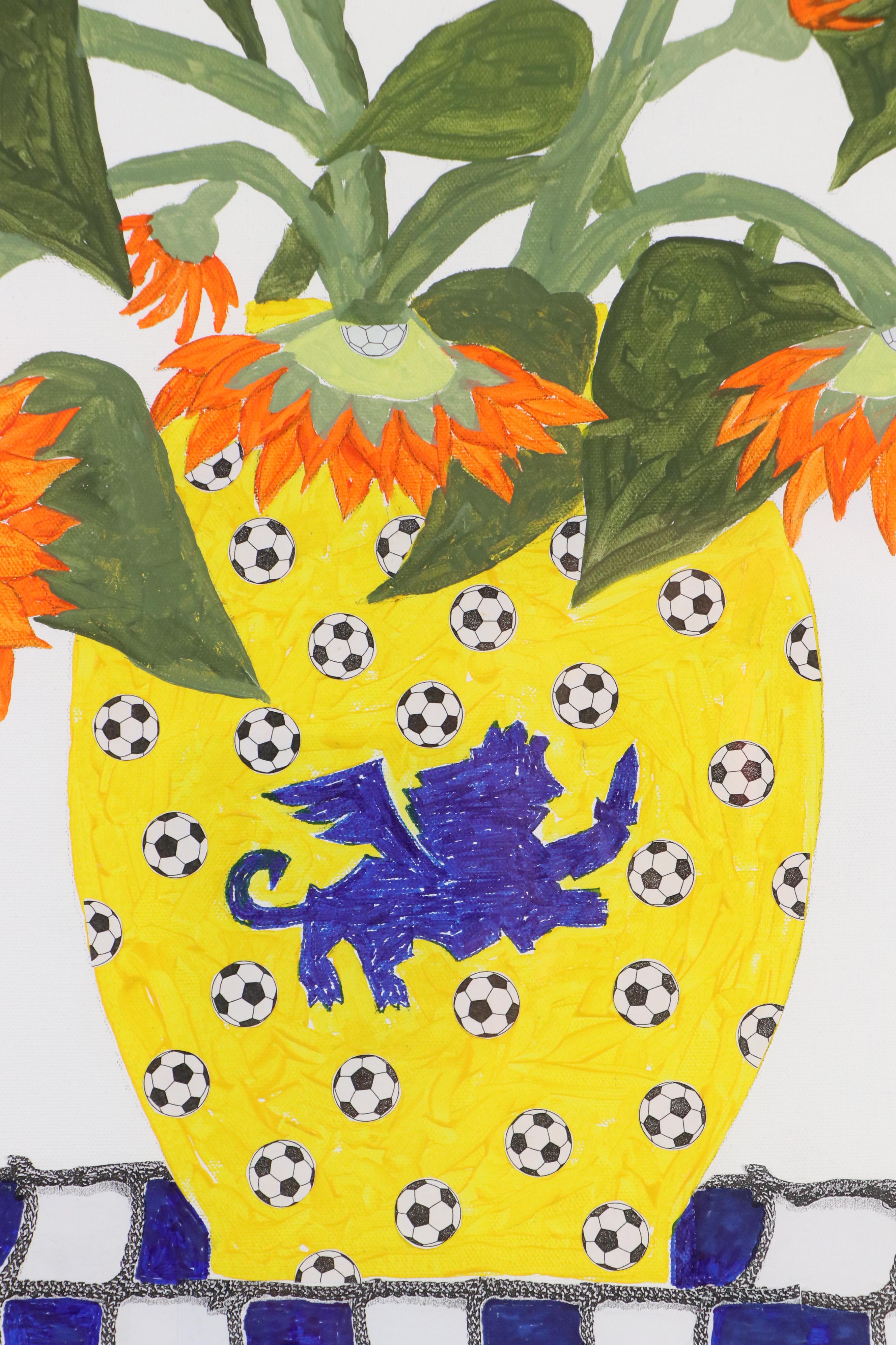 Lynn Elzey Still Life Mixed Media Painting of FC Cincinnati Themed Bouquet