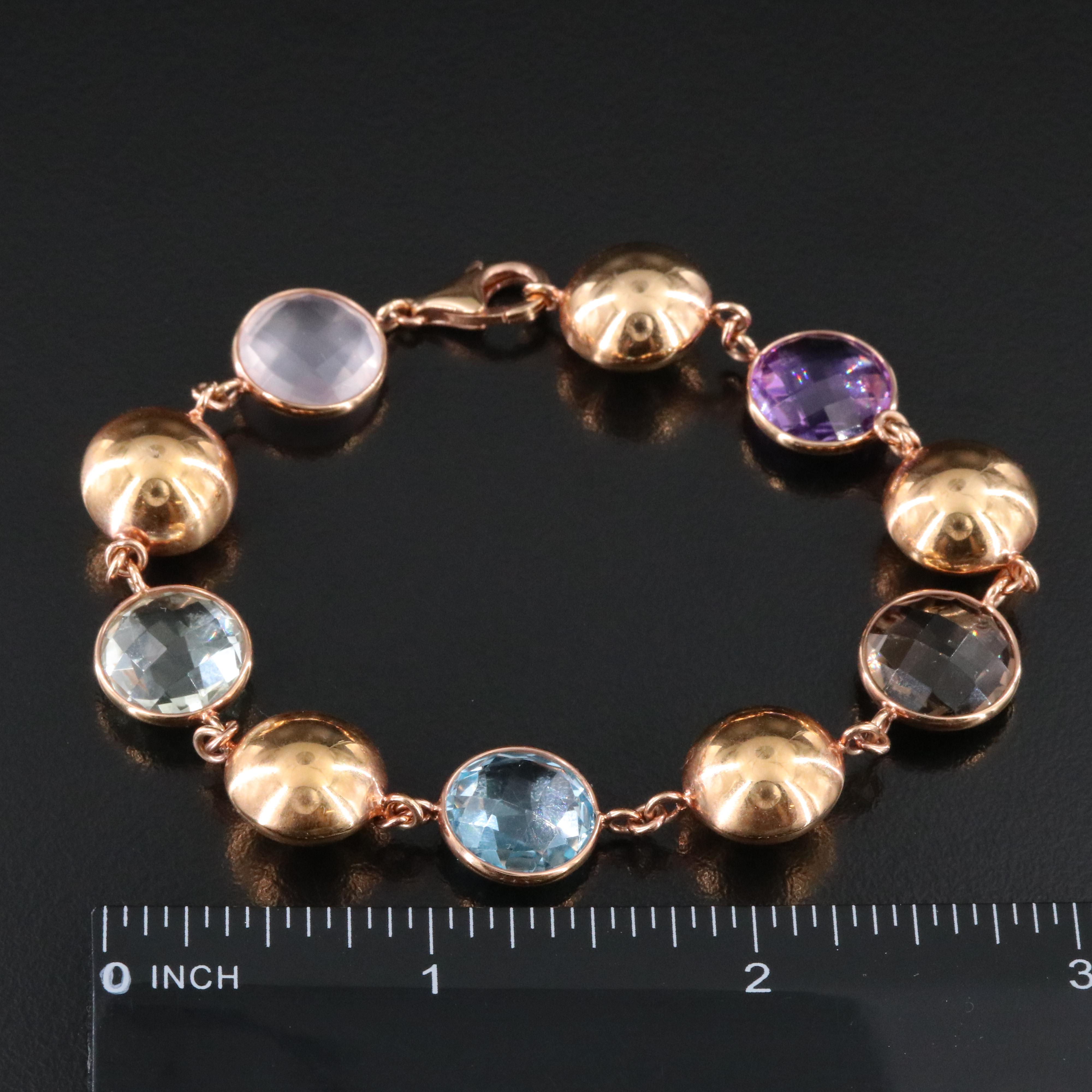 Italian 14K Rose Gold Multi Gemstone Bracelet