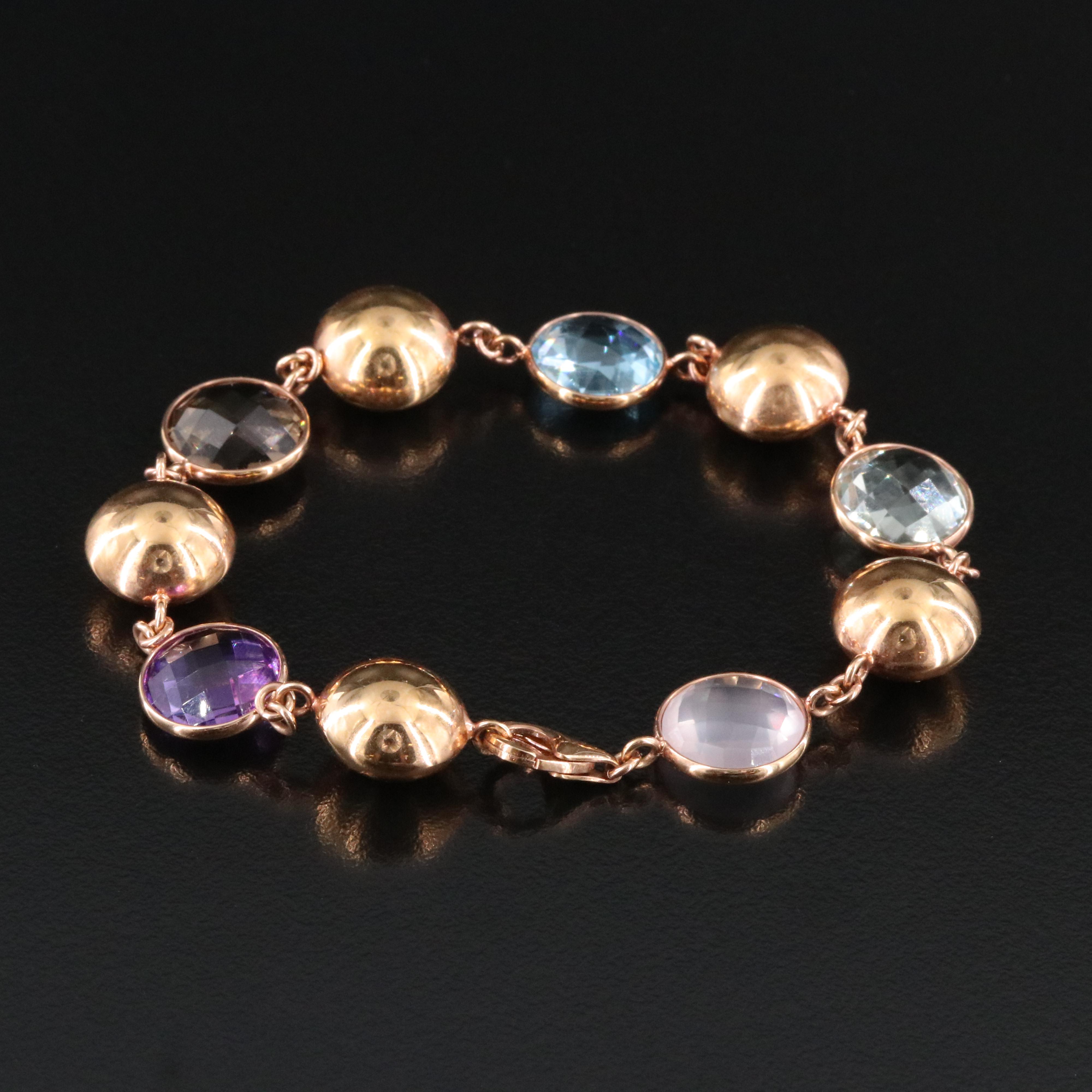Italian 14K Rose Gold Multi Gemstone Bracelet