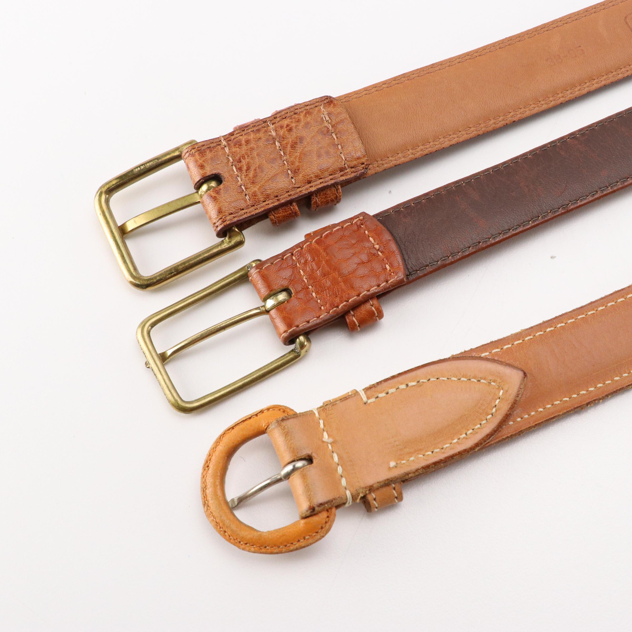 Men's John Cole Crocodile, Cole Haan Lizard and Other Brown Leather Belts