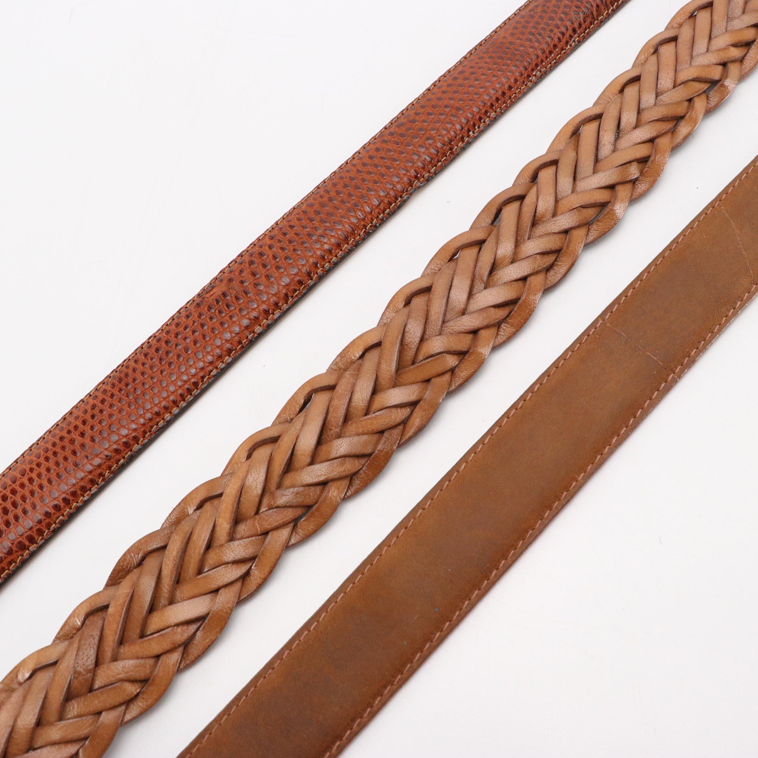 Men's John Cole Crocodile, Cole Haan Lizard and Other Brown Leather Belts