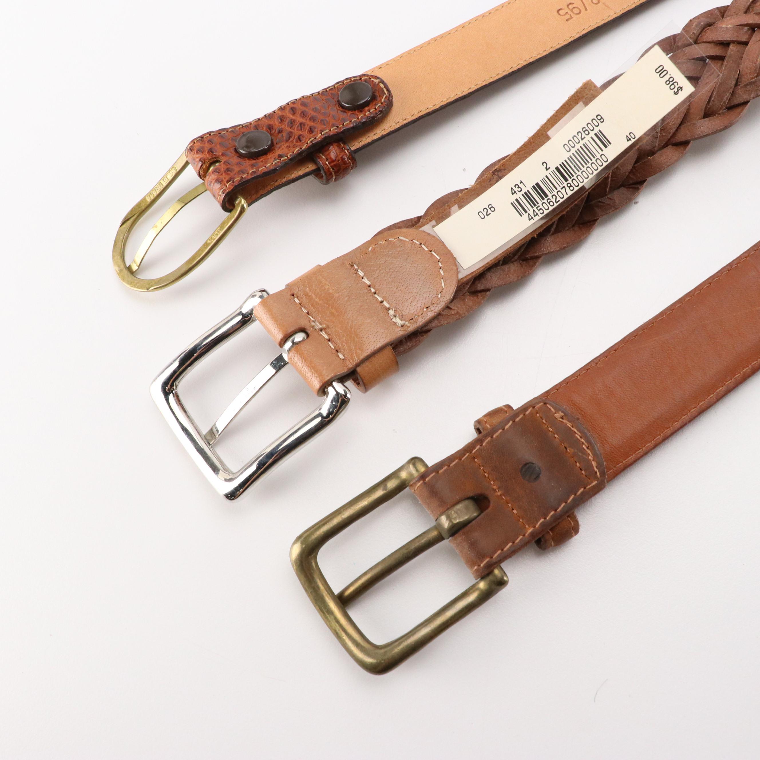 Men's John Cole Crocodile, Cole Haan Lizard and Other Brown Leather Belts