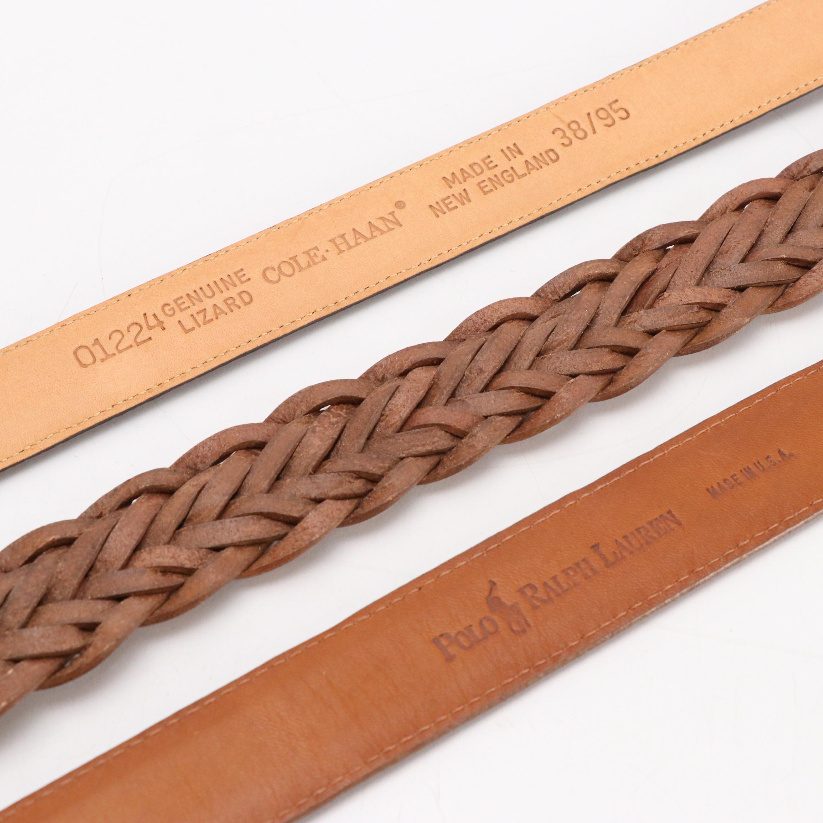 Men's John Cole Crocodile, Cole Haan Lizard and Other Brown Leather Belts