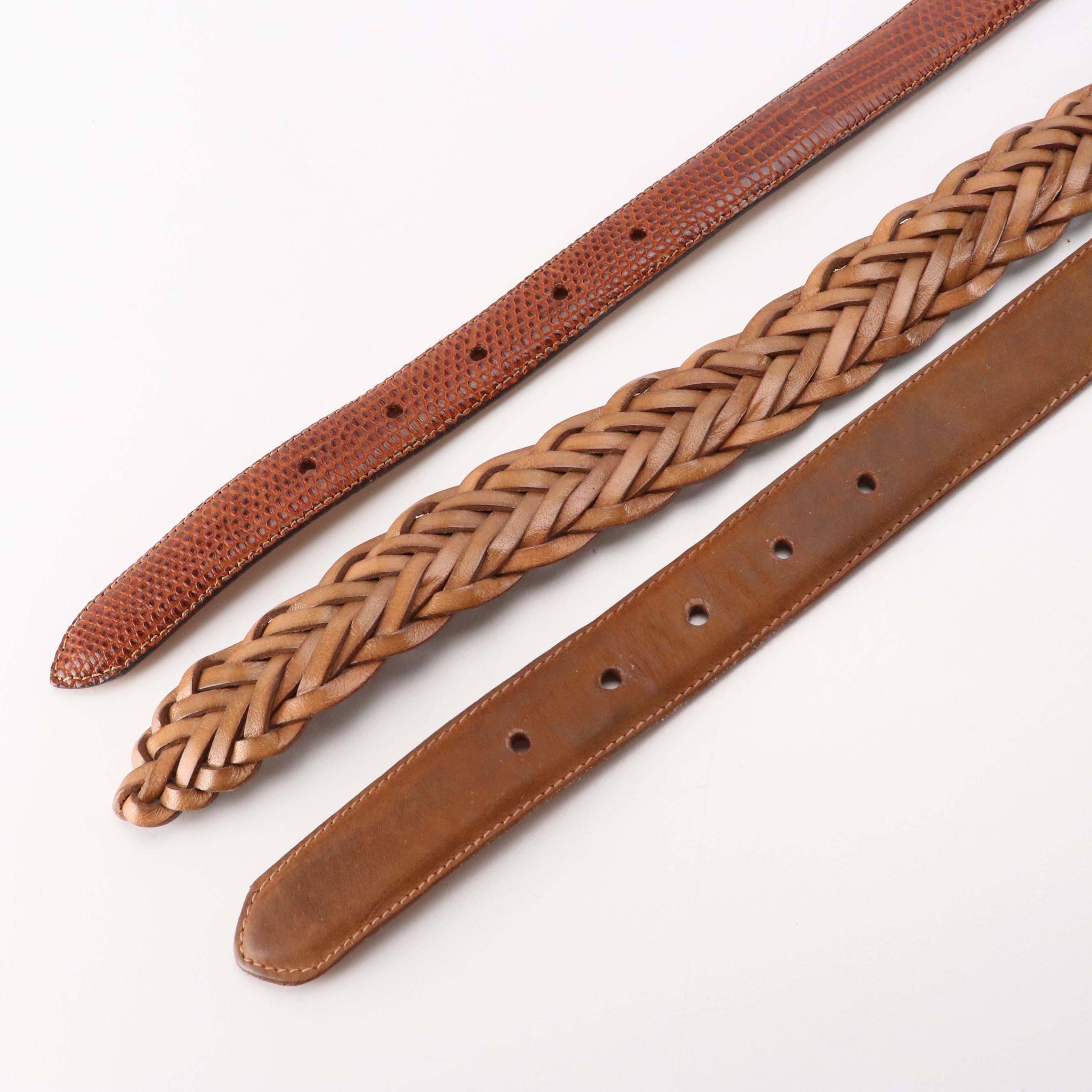 Men's John Cole Crocodile, Cole Haan Lizard and Other Brown Leather Belts