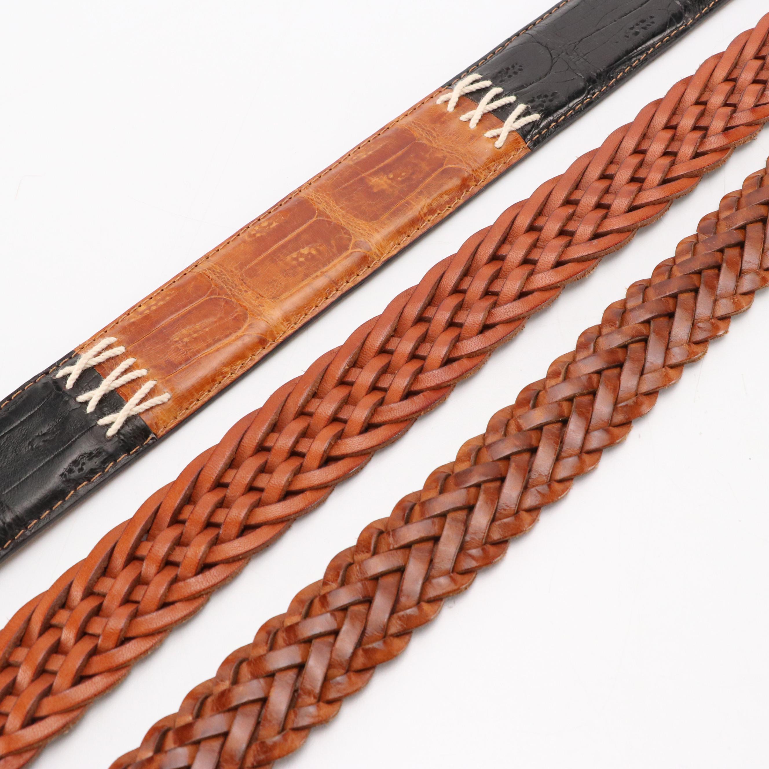 Men's John Cole Crocodile, Cole Haan Lizard and Other Brown Leather Belts