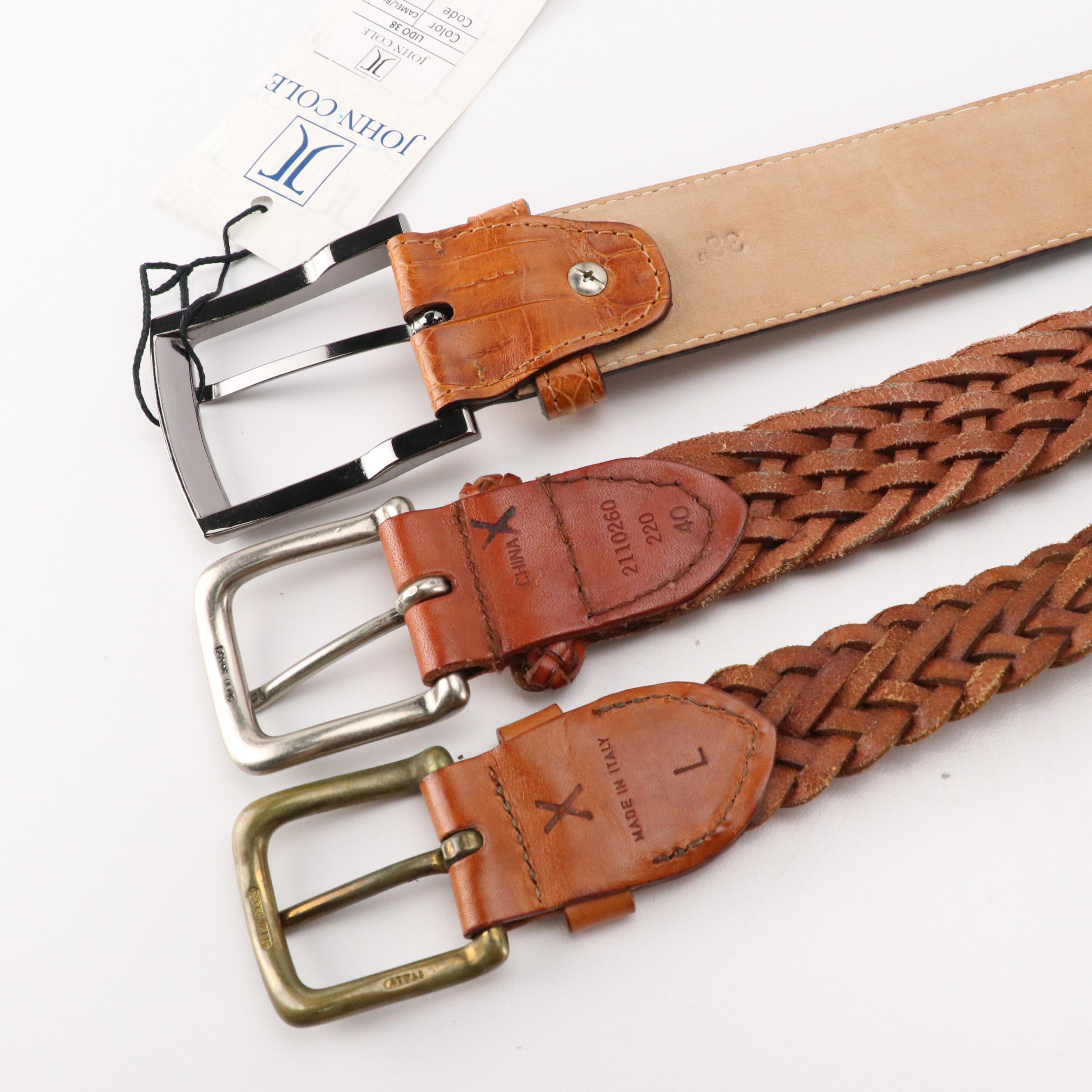 Men's John Cole Crocodile, Cole Haan Lizard and Other Brown Leather Belts