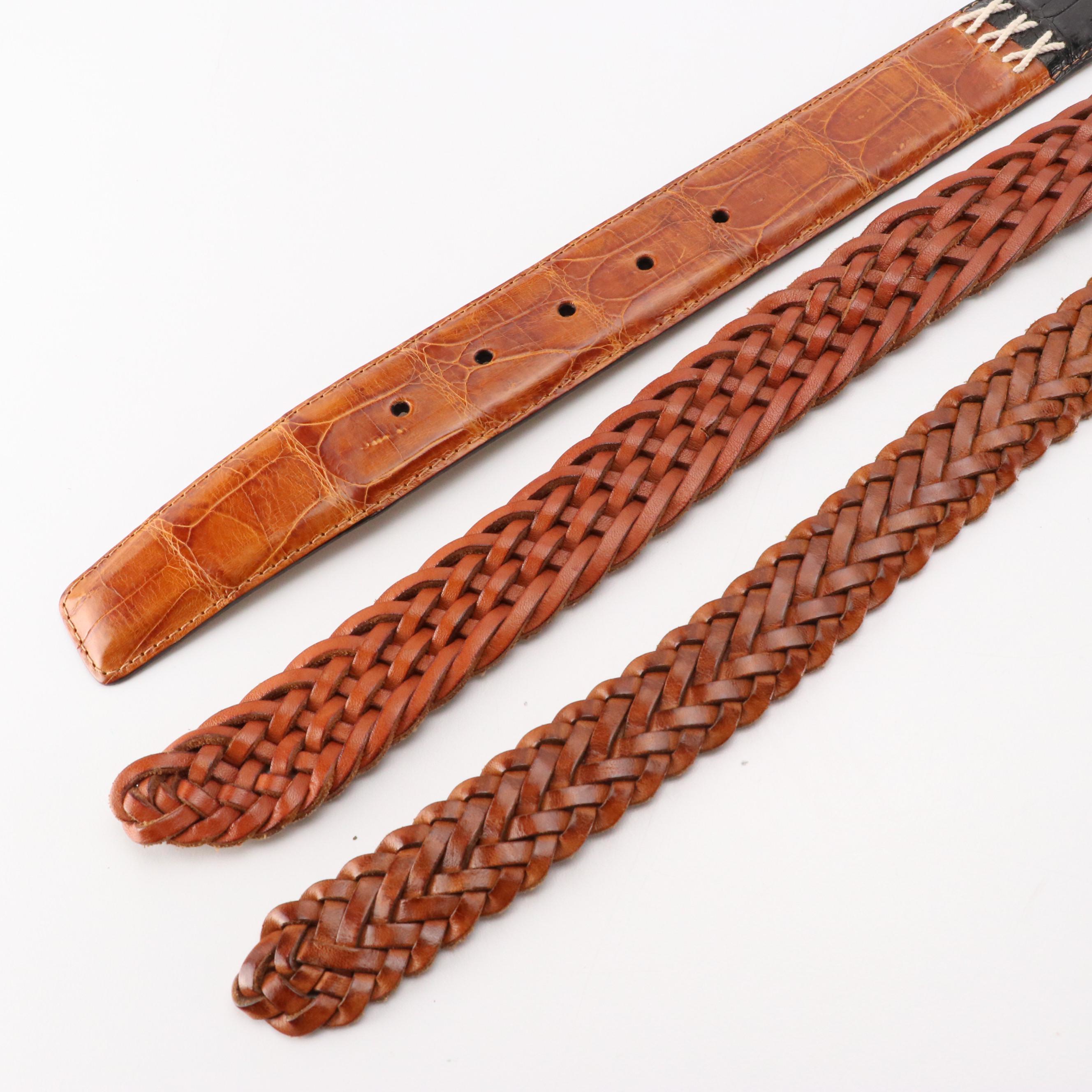 Men's John Cole Crocodile, Cole Haan Lizard and Other Brown Leather Belts