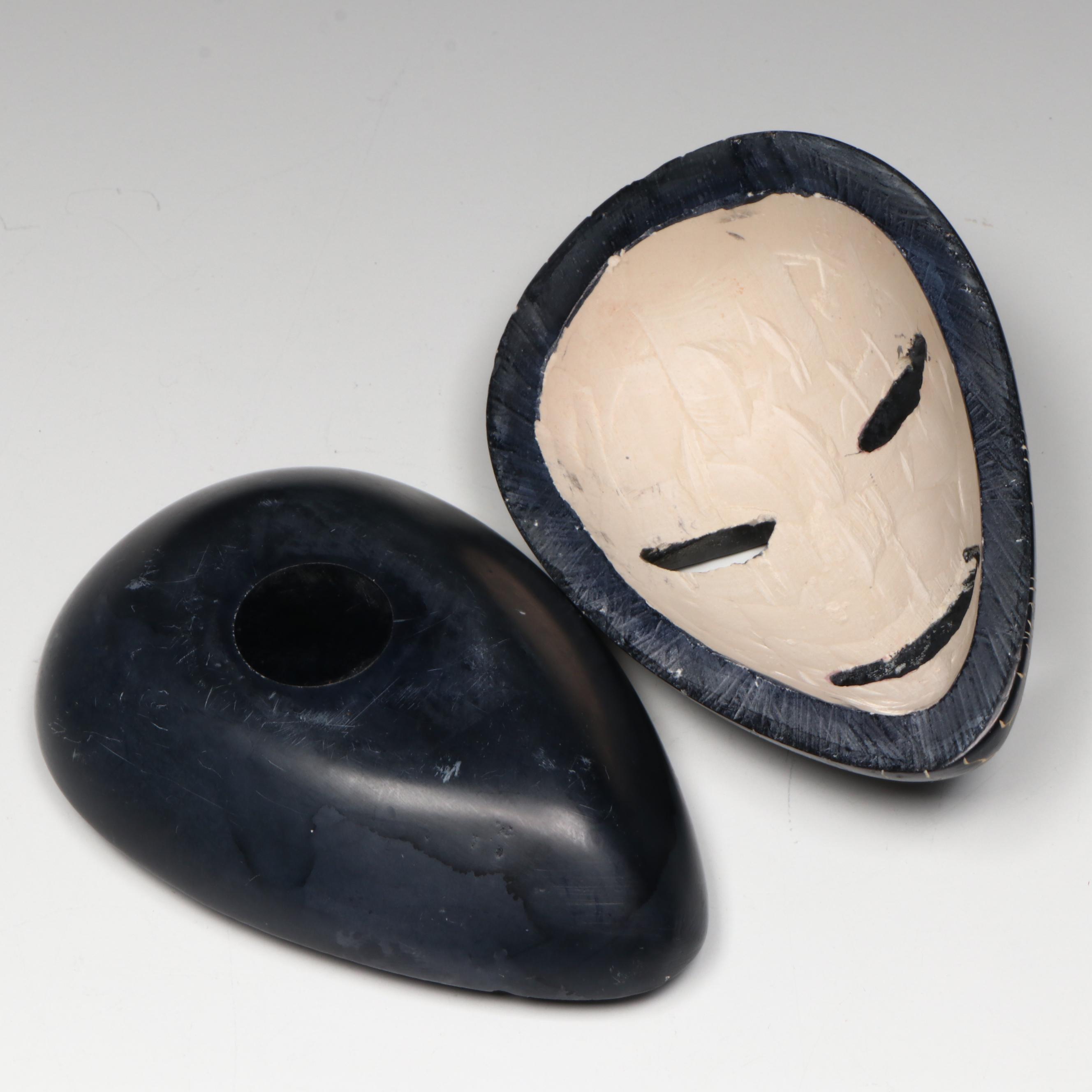 Kenyan Ebonized Soapstone Sgraffito Face Mask Keepsake Box