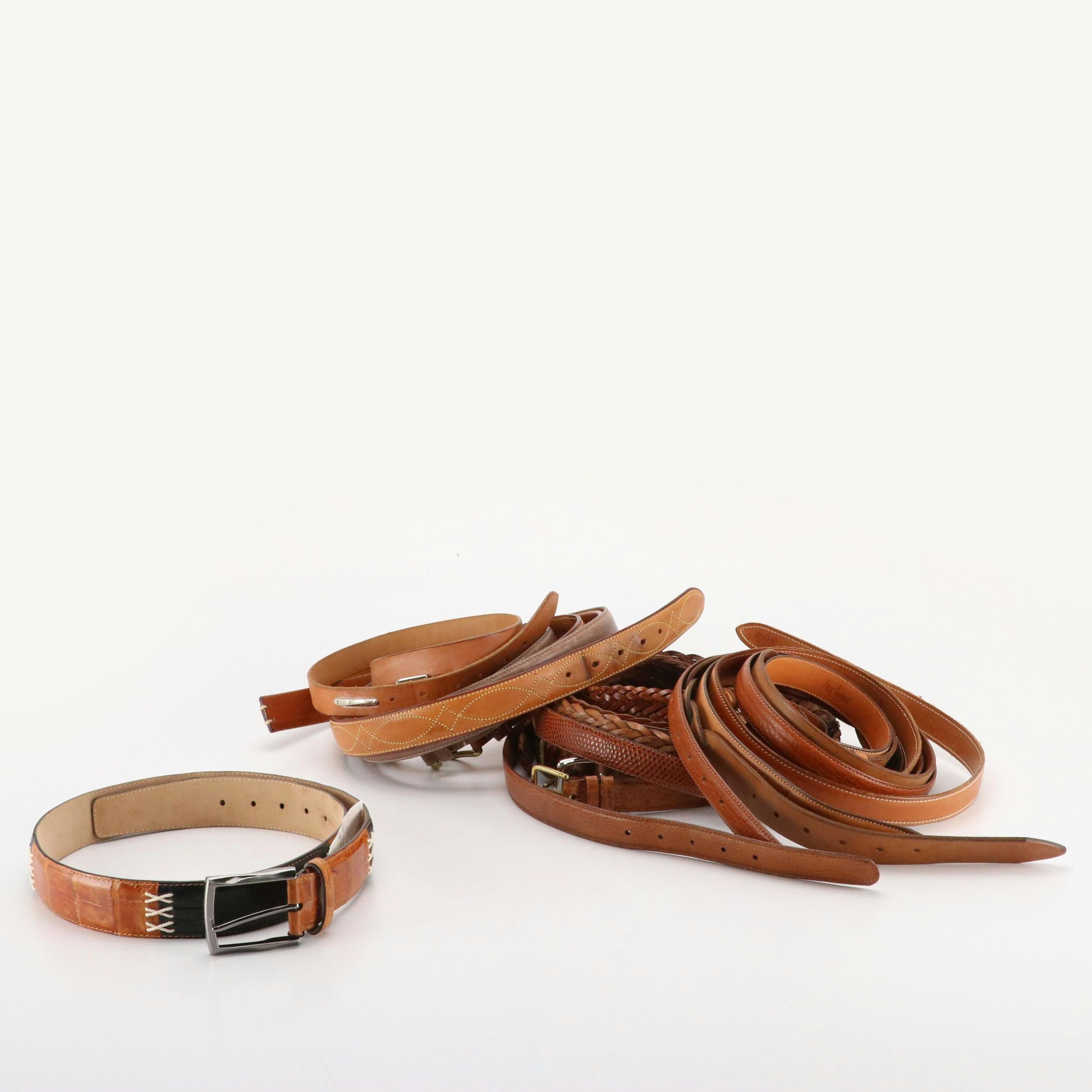 Men's John Cole Crocodile, Cole Haan Lizard and Other Brown Leather Belts