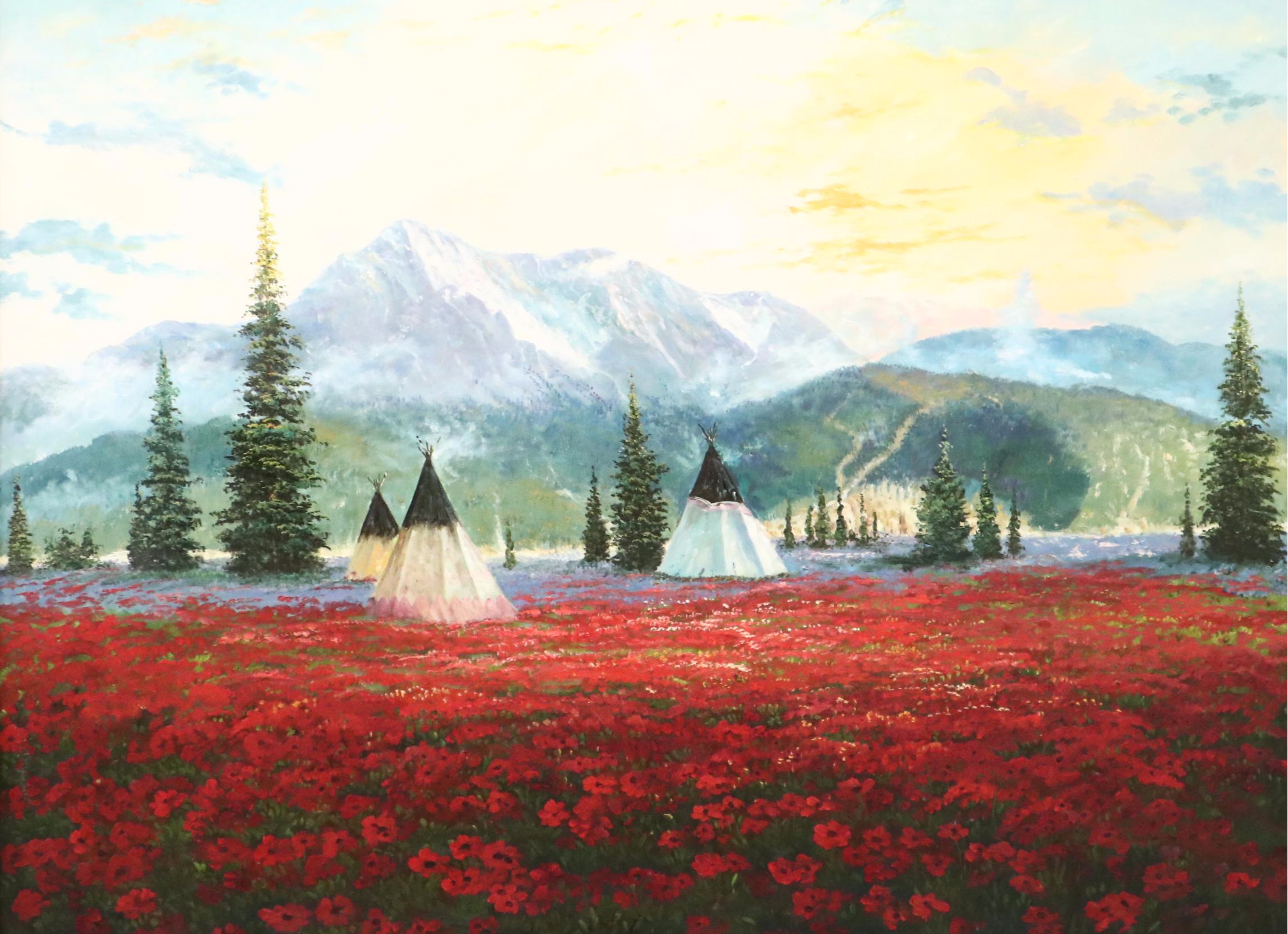 Acrylic Painting of Indigenous Encampment