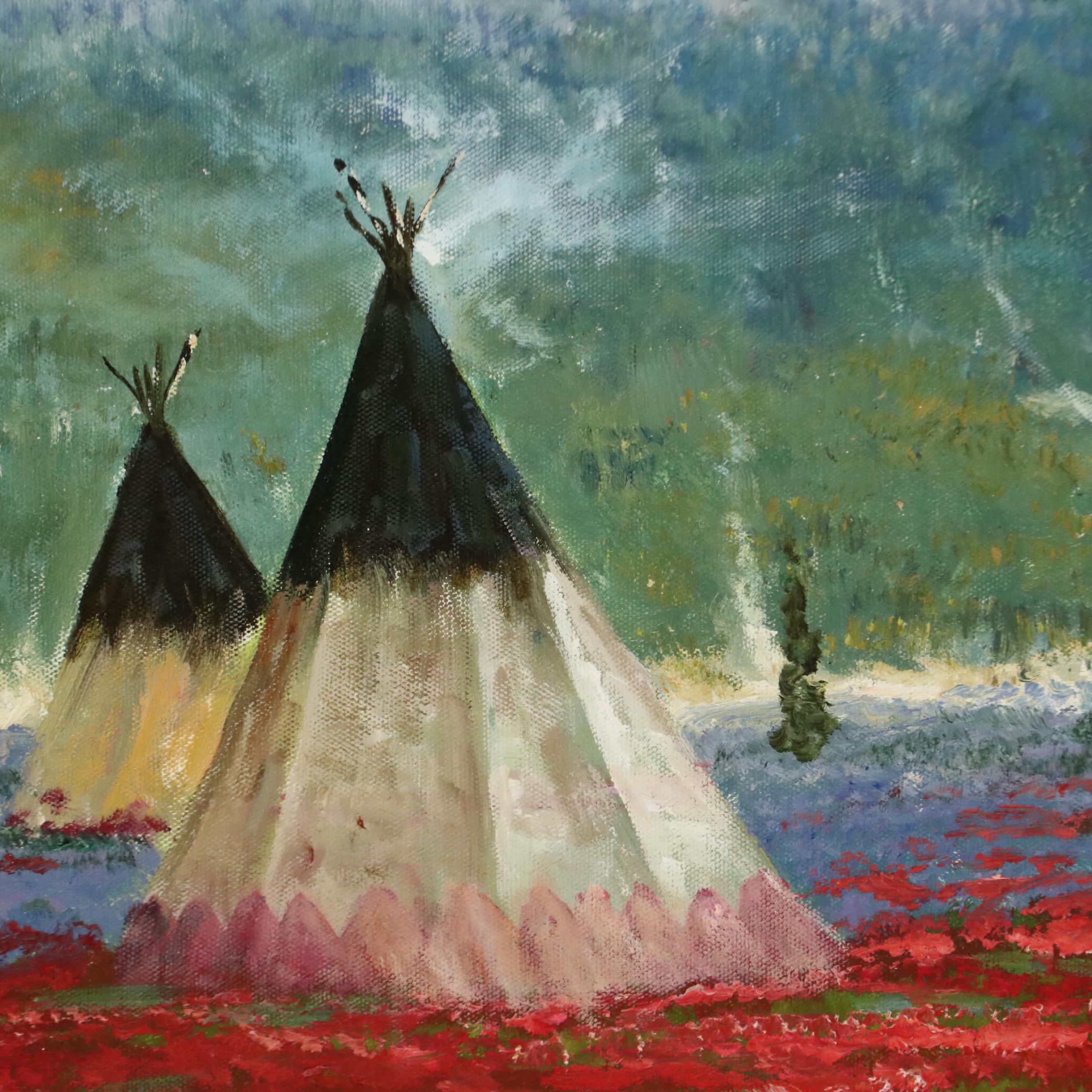 Acrylic Painting of Indigenous Encampment