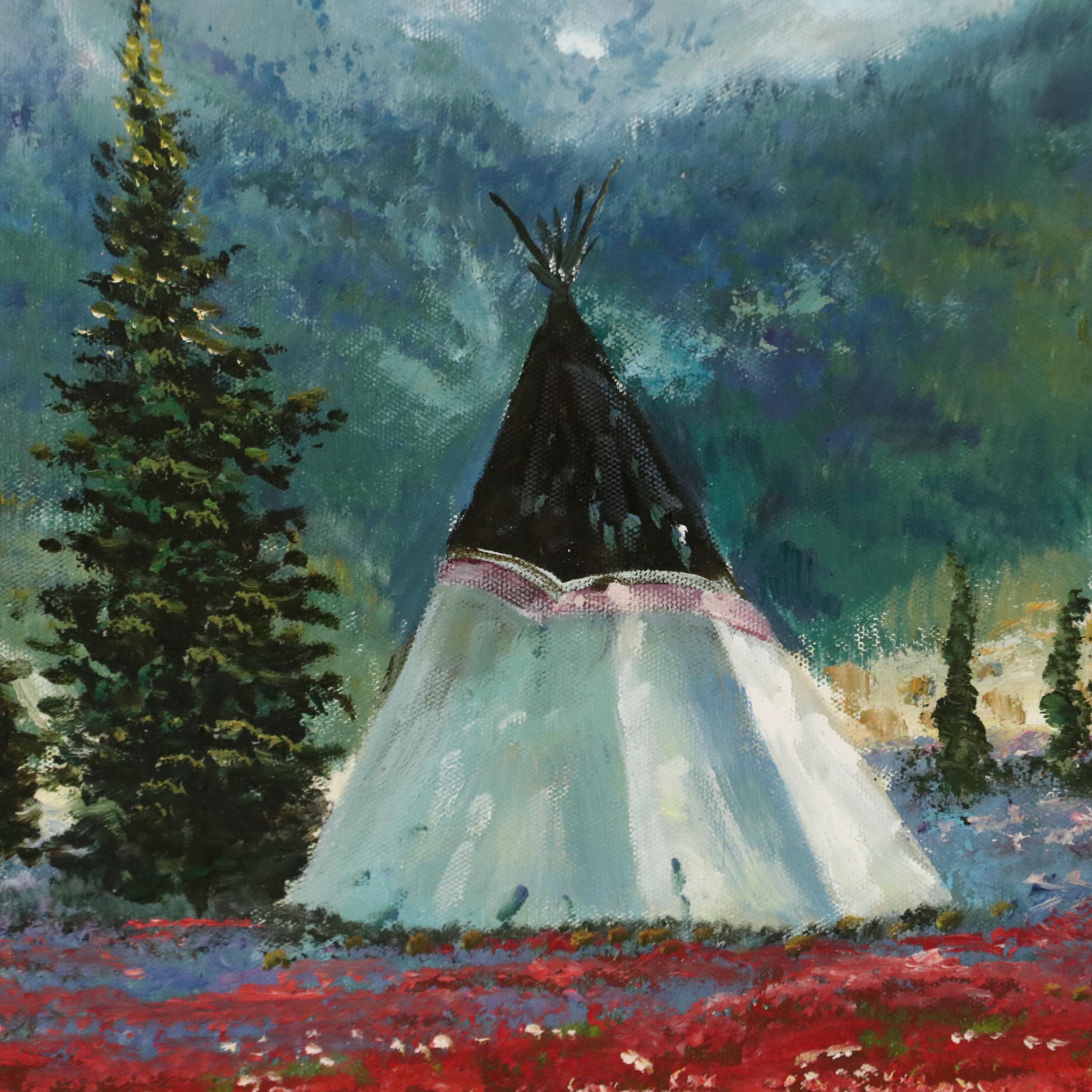 Acrylic Painting of Indigenous Encampment