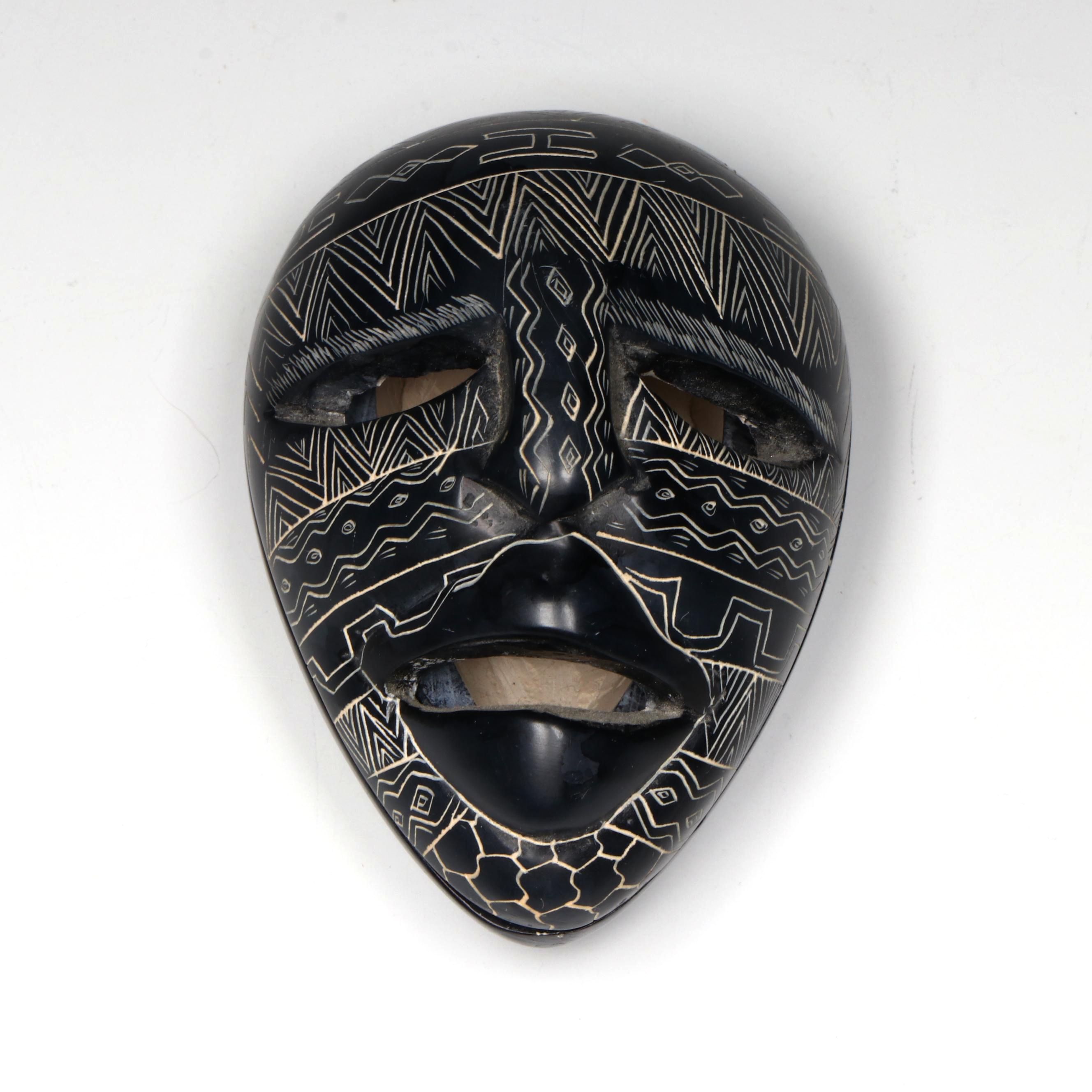 Kenyan Ebonized Soapstone Sgraffito Face Mask Keepsake Box