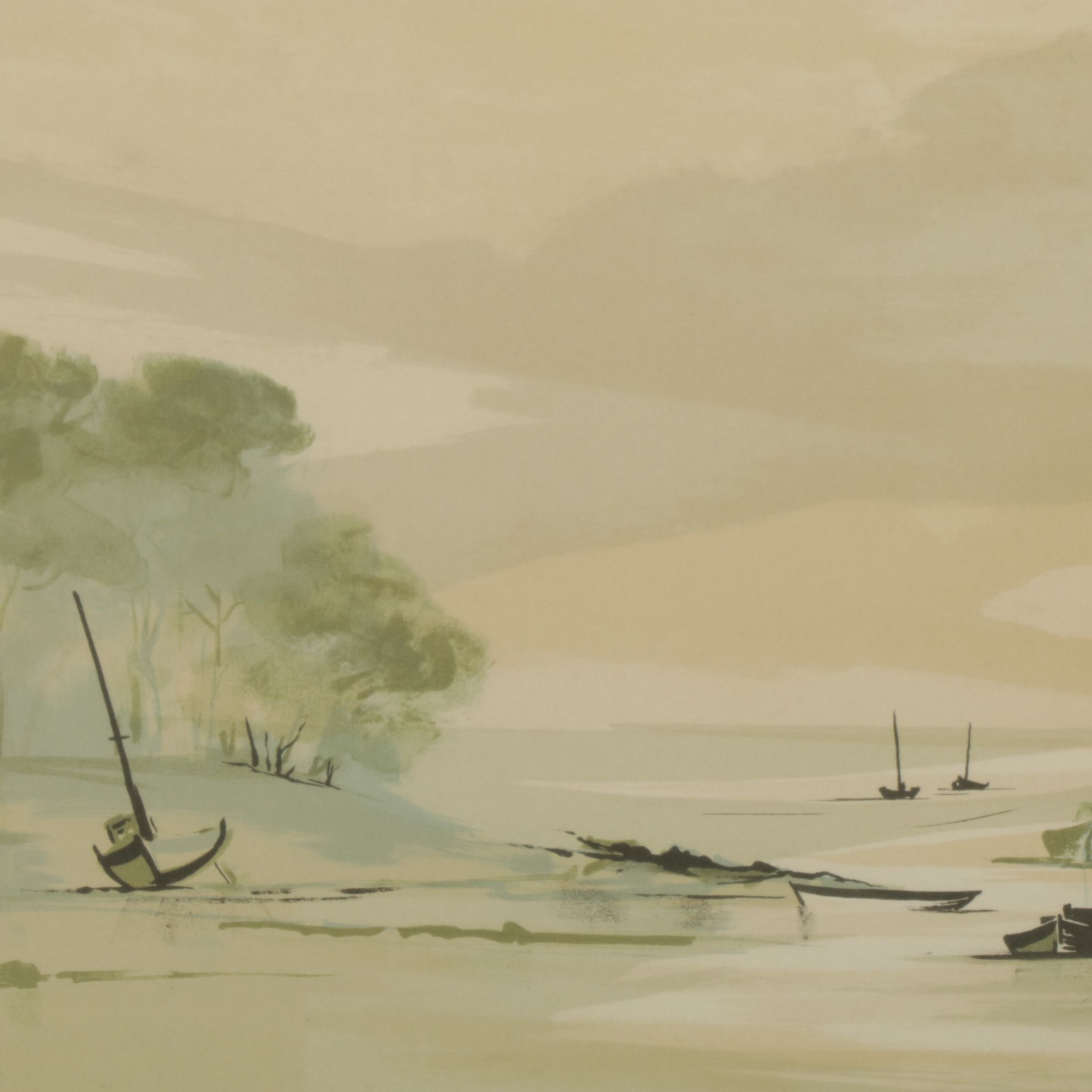 Claude Casati Seafoam Green Monochrome "Seascape" Chromolithograph, 1972