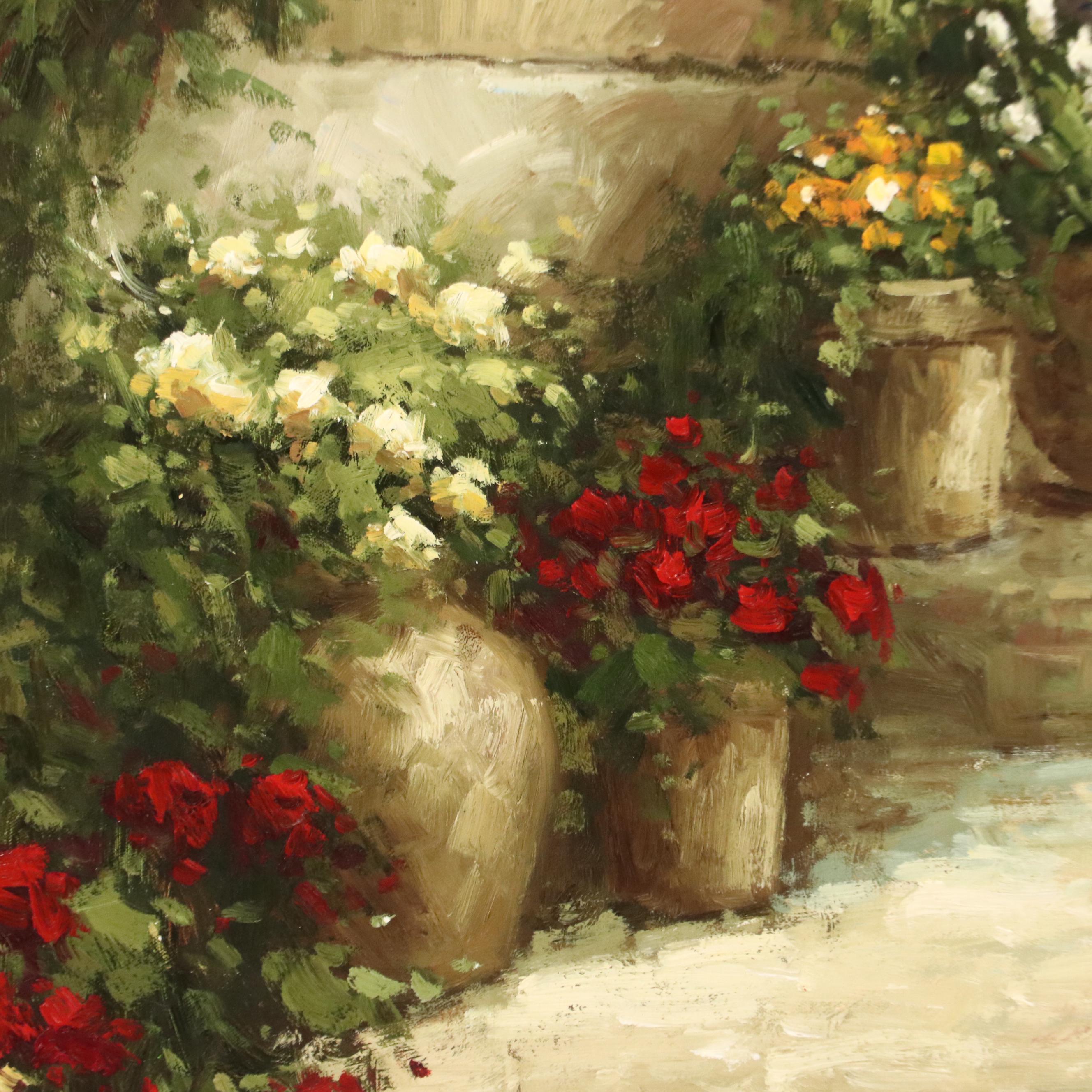 Oil Painting of Tuscan Courtyard, Circa 2010