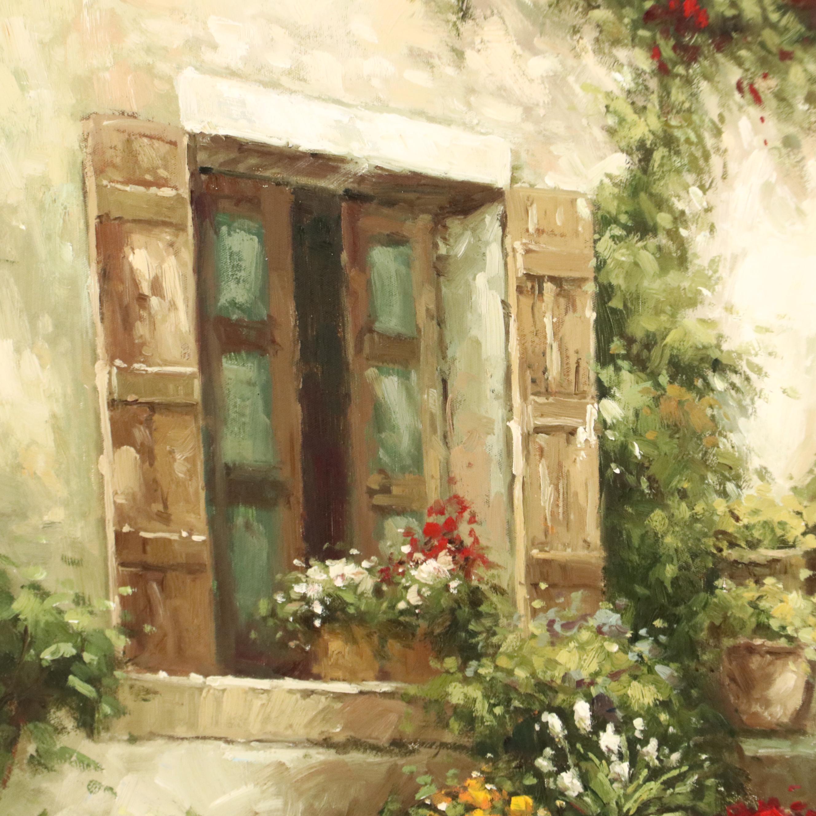 Oil Painting of Tuscan Courtyard, Circa 2010