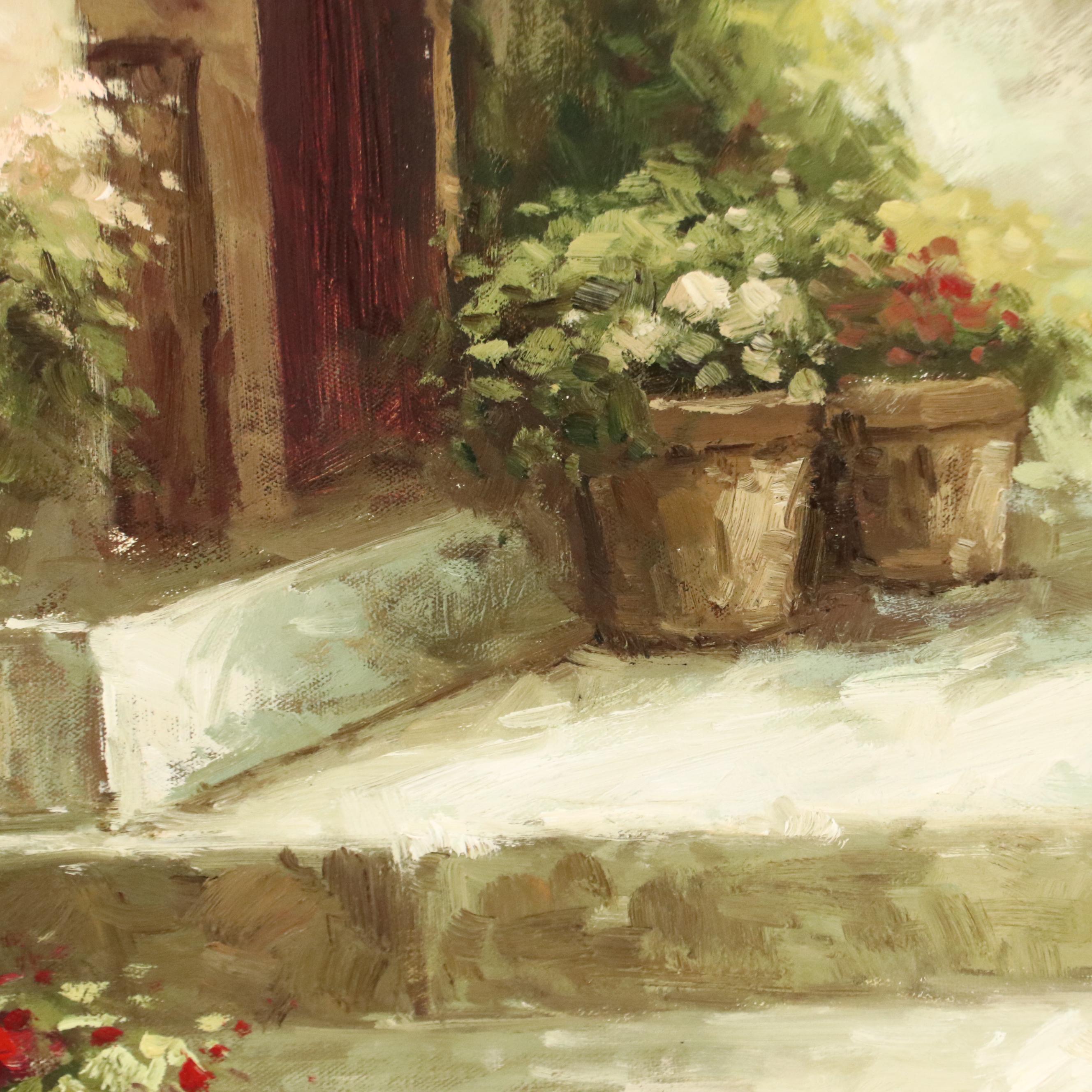 Oil Painting of Tuscan Courtyard, Circa 2010