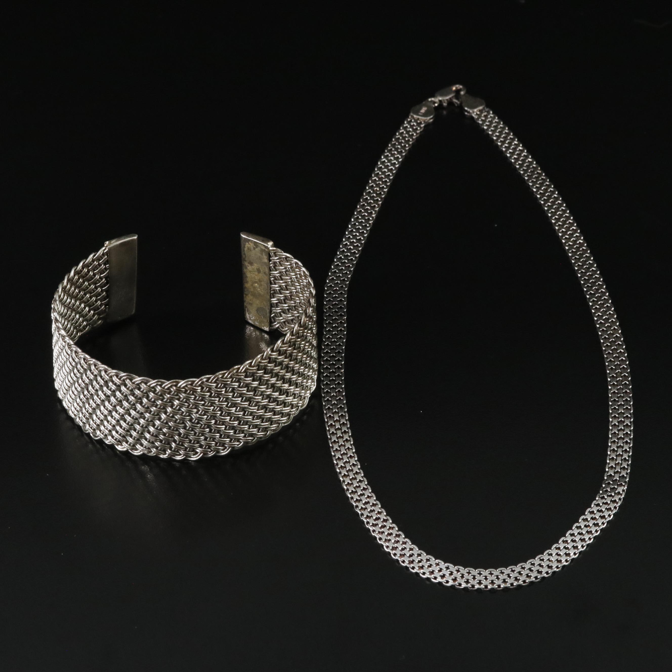 Sterling Bismark Chain Necklace and Basket Weave Cuff
