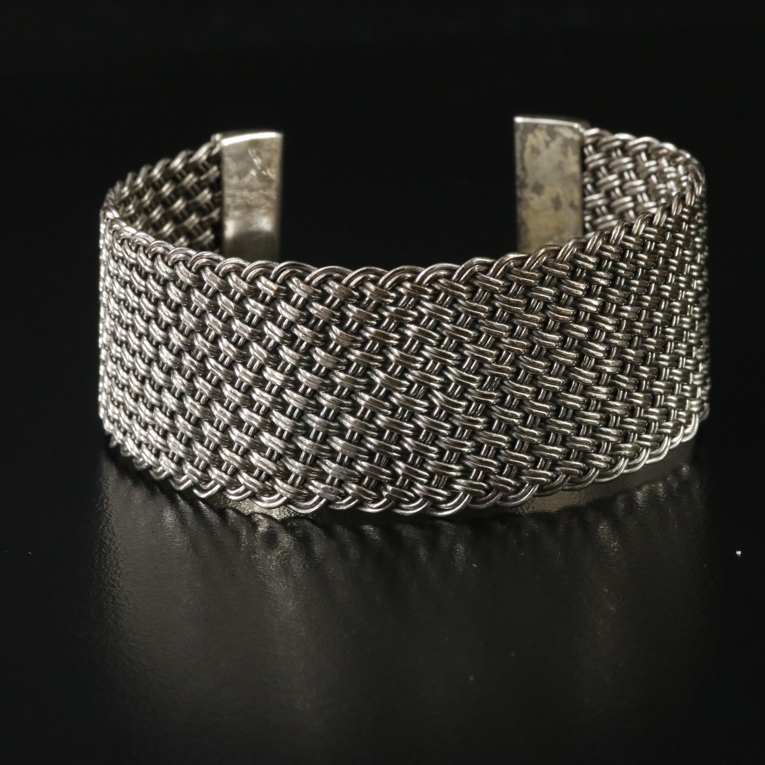 Sterling Bismark Chain Necklace and Basket Weave Cuff