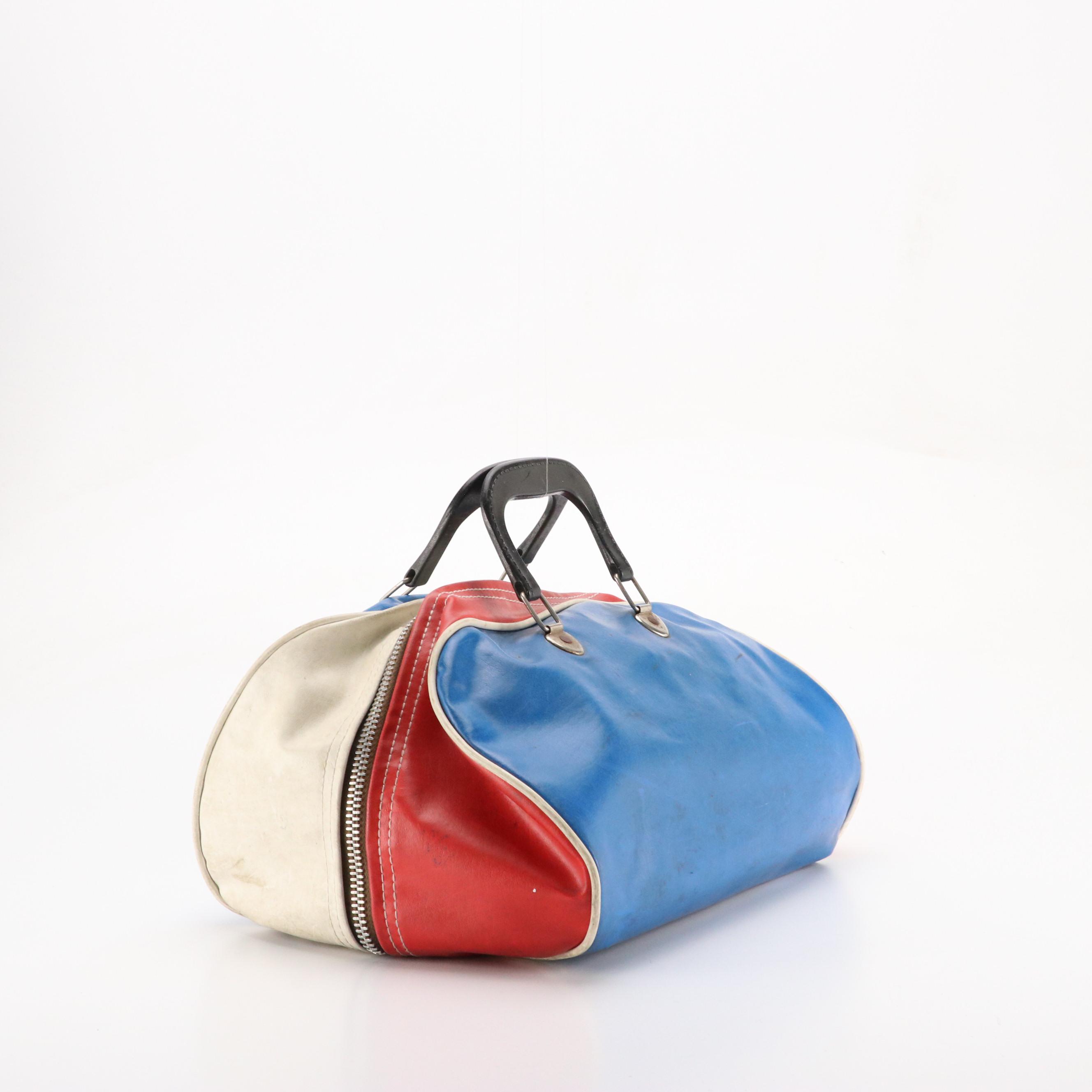 Small Gym Bag in Blue/White/Red Coated Canvas