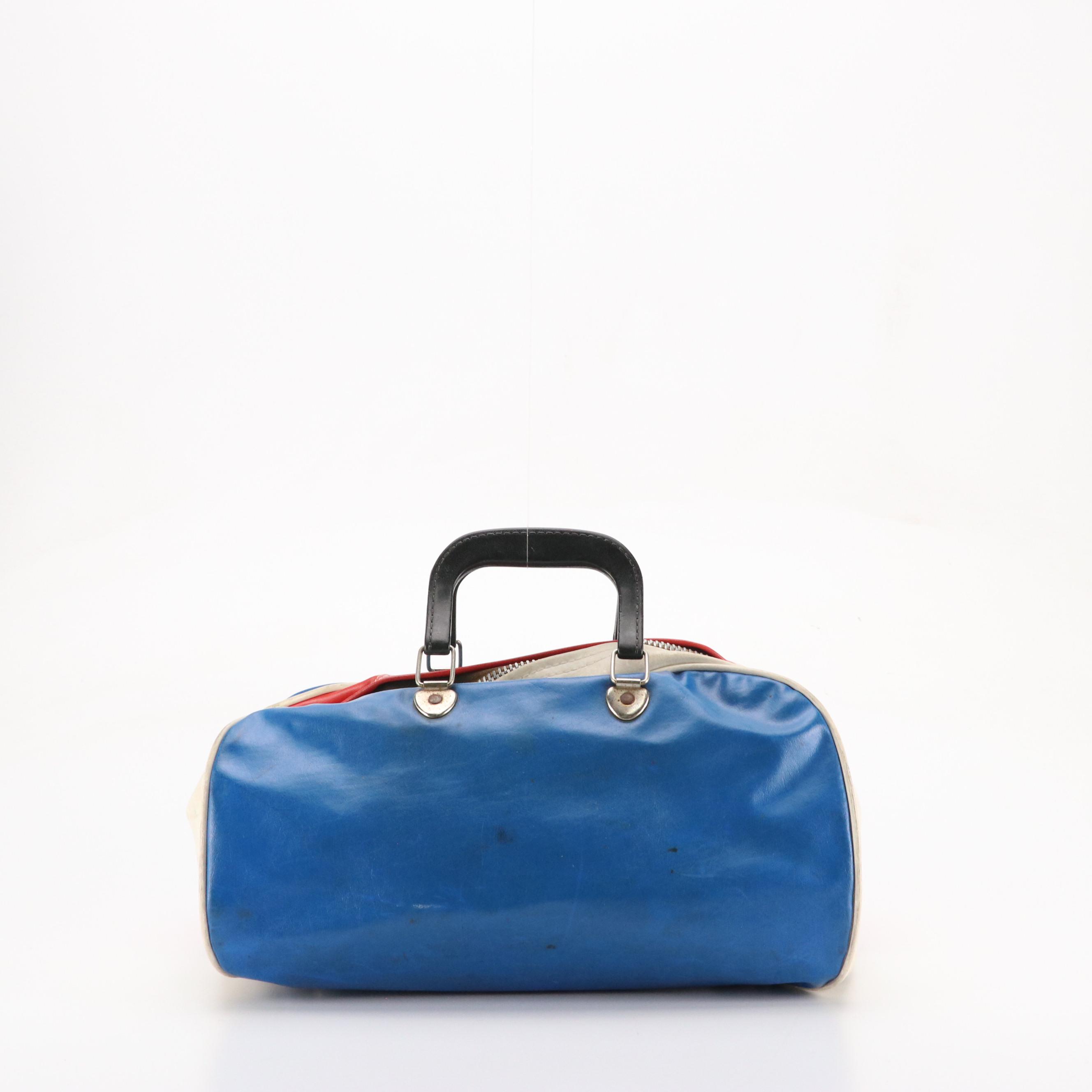 Small Gym Bag in Blue/White/Red Coated Canvas