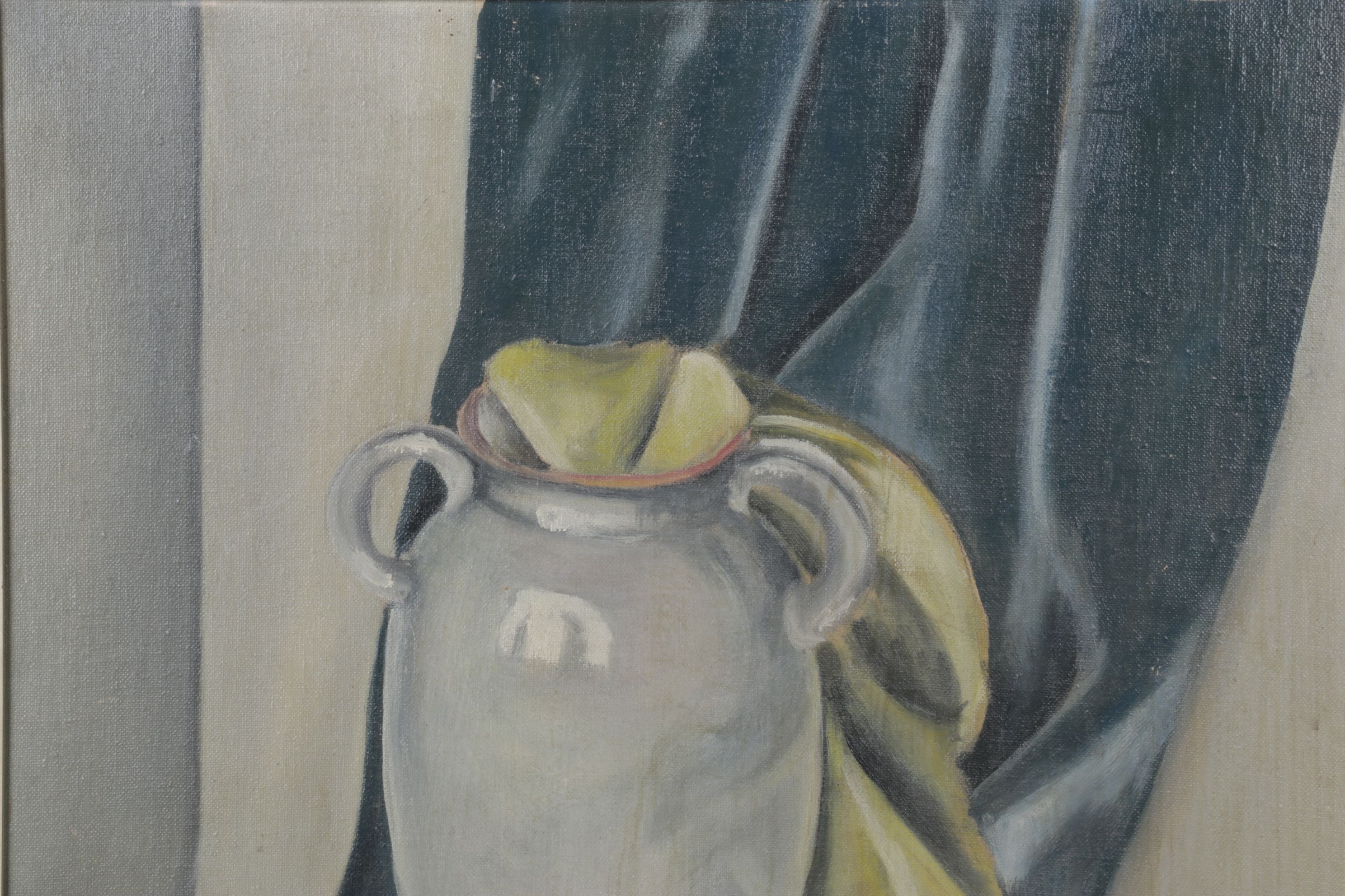 Pat Fuller Earth-Toned Still Life of Vase and Inkwell in Fabric, 1944