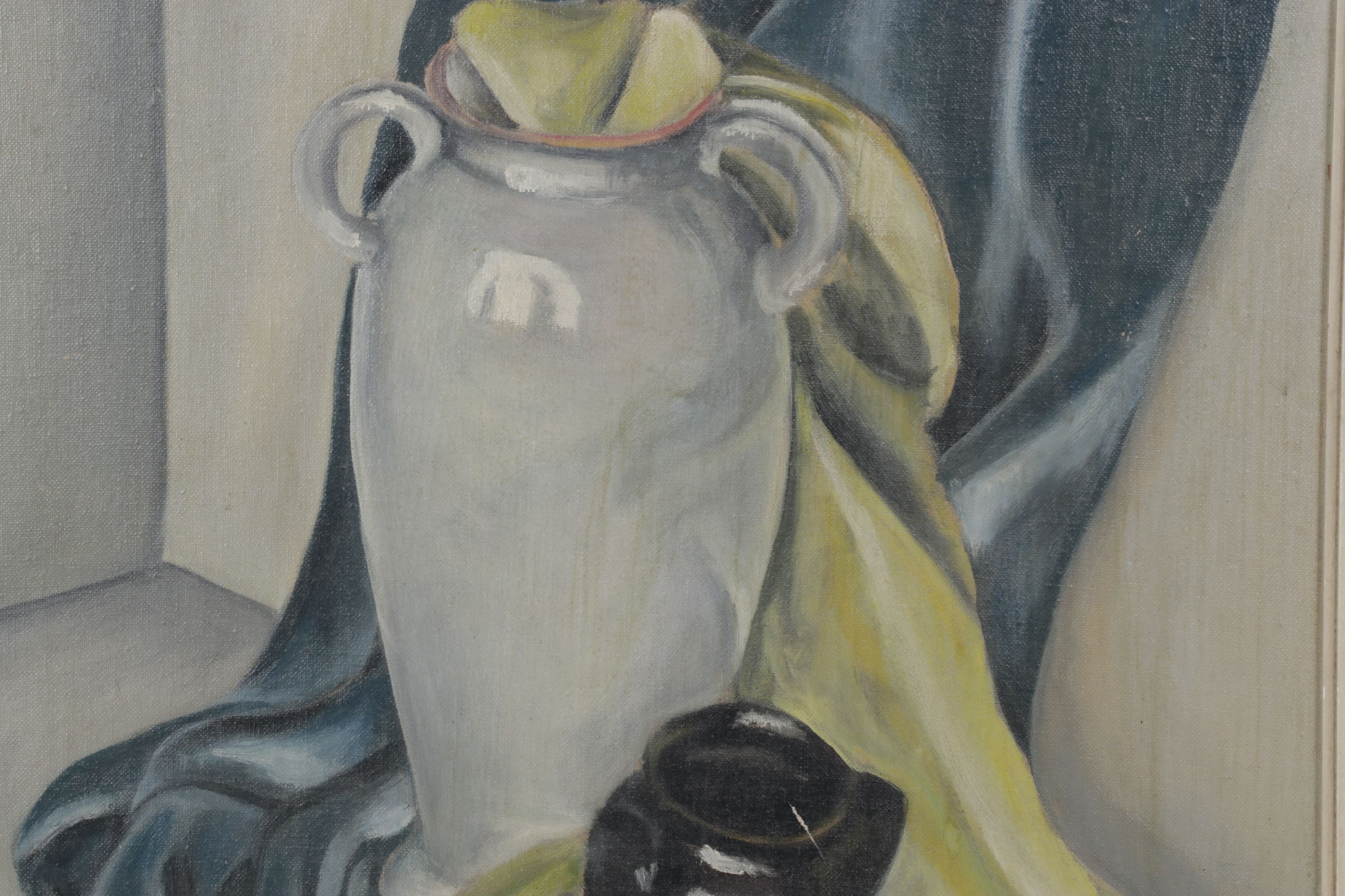 Pat Fuller Earth-Toned Still Life of Vase and Inkwell in Fabric, 1944