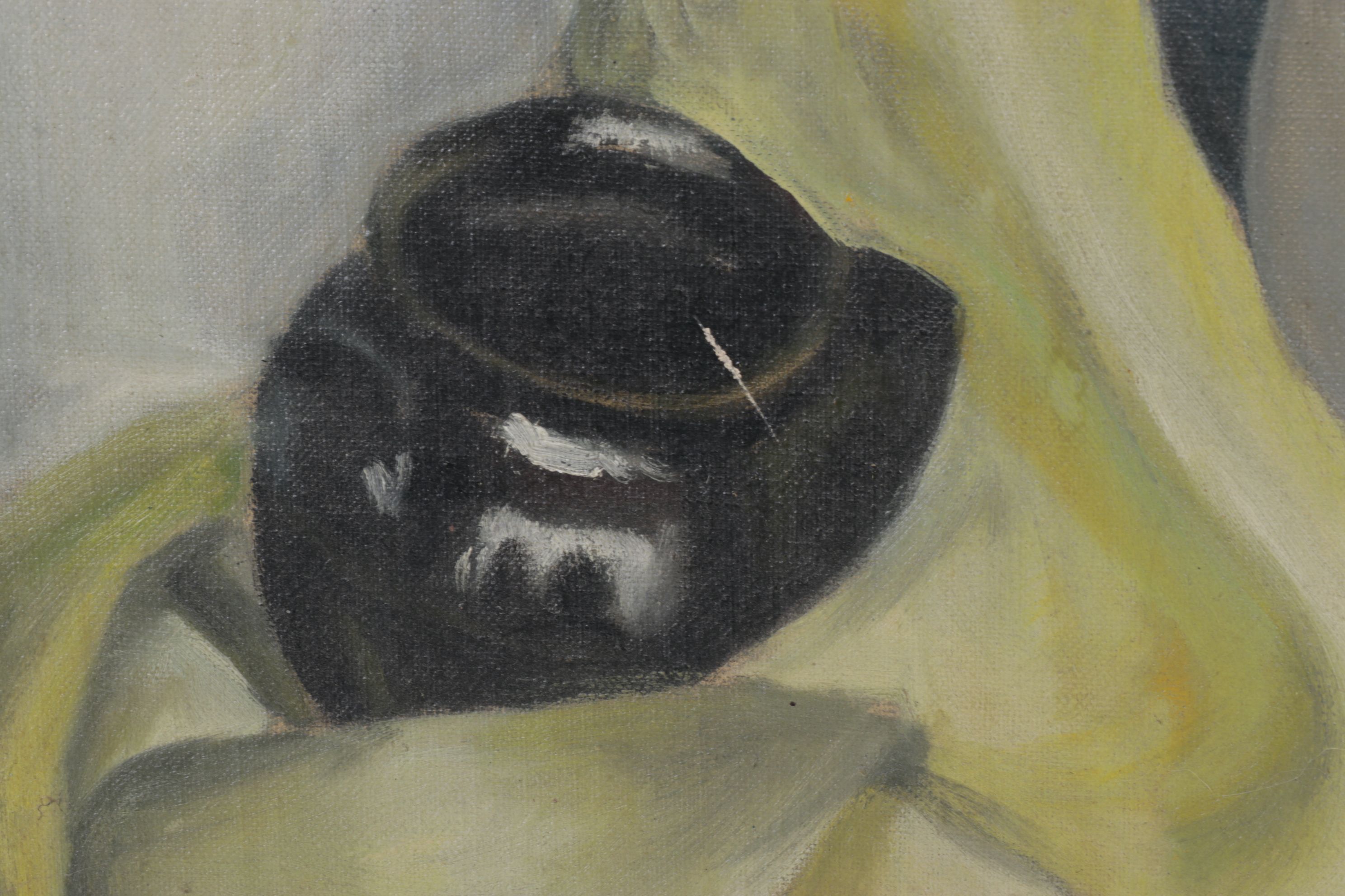 Pat Fuller Earth-Toned Still Life of Vase and Inkwell in Fabric, 1944