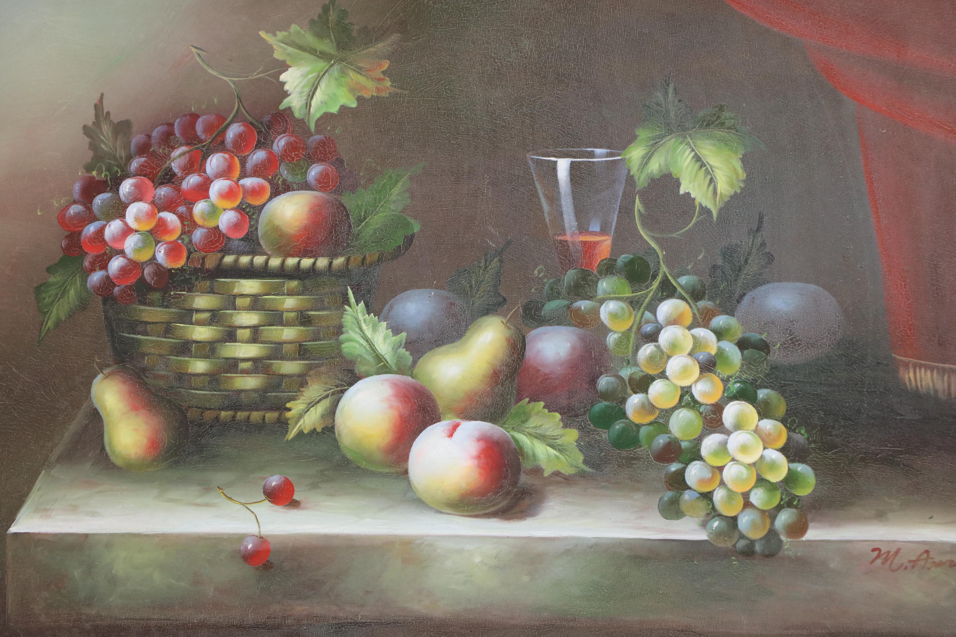 Fruit Still Life Oil Painting, Late 20th Century
