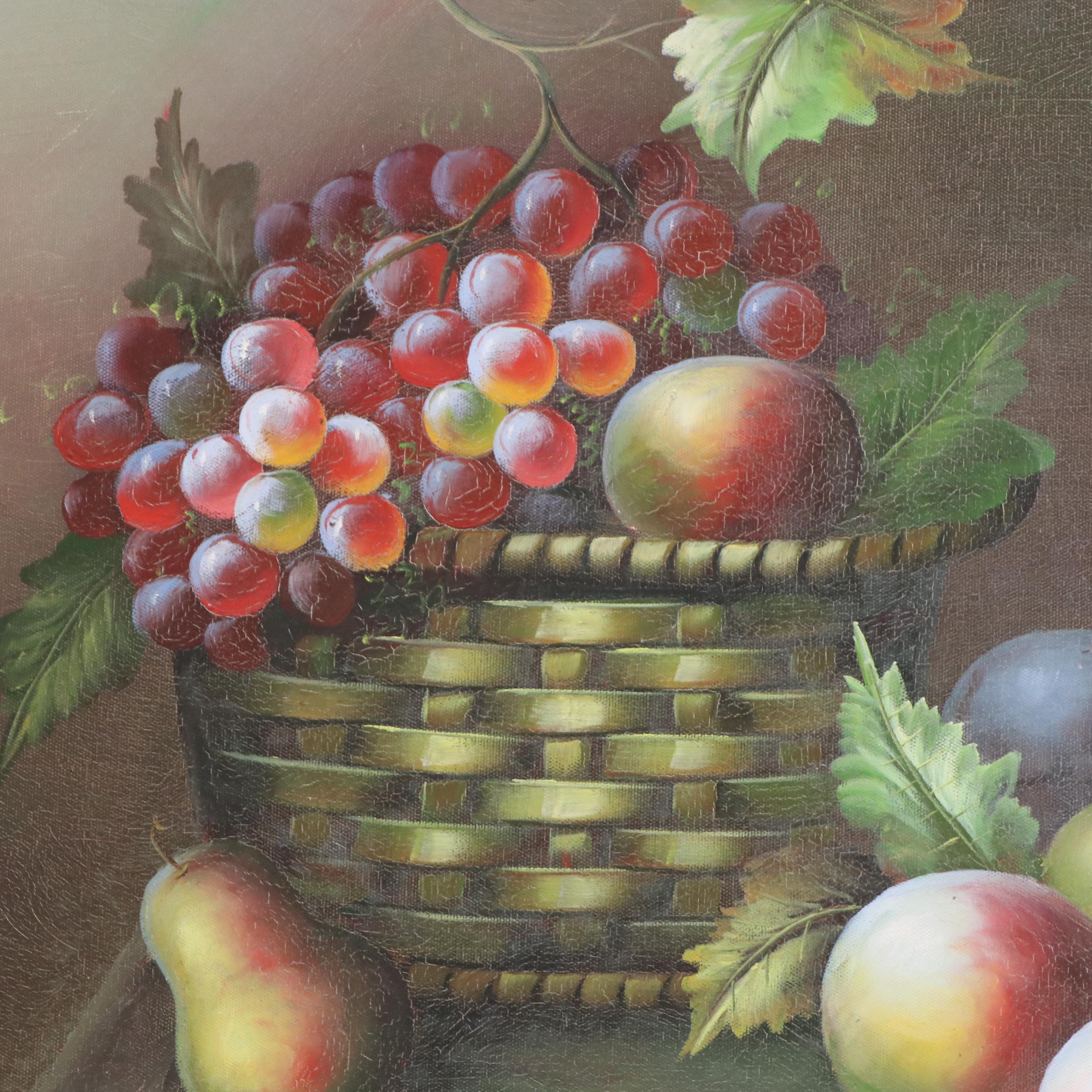 Fruit Still Life Oil Painting, Late 20th Century