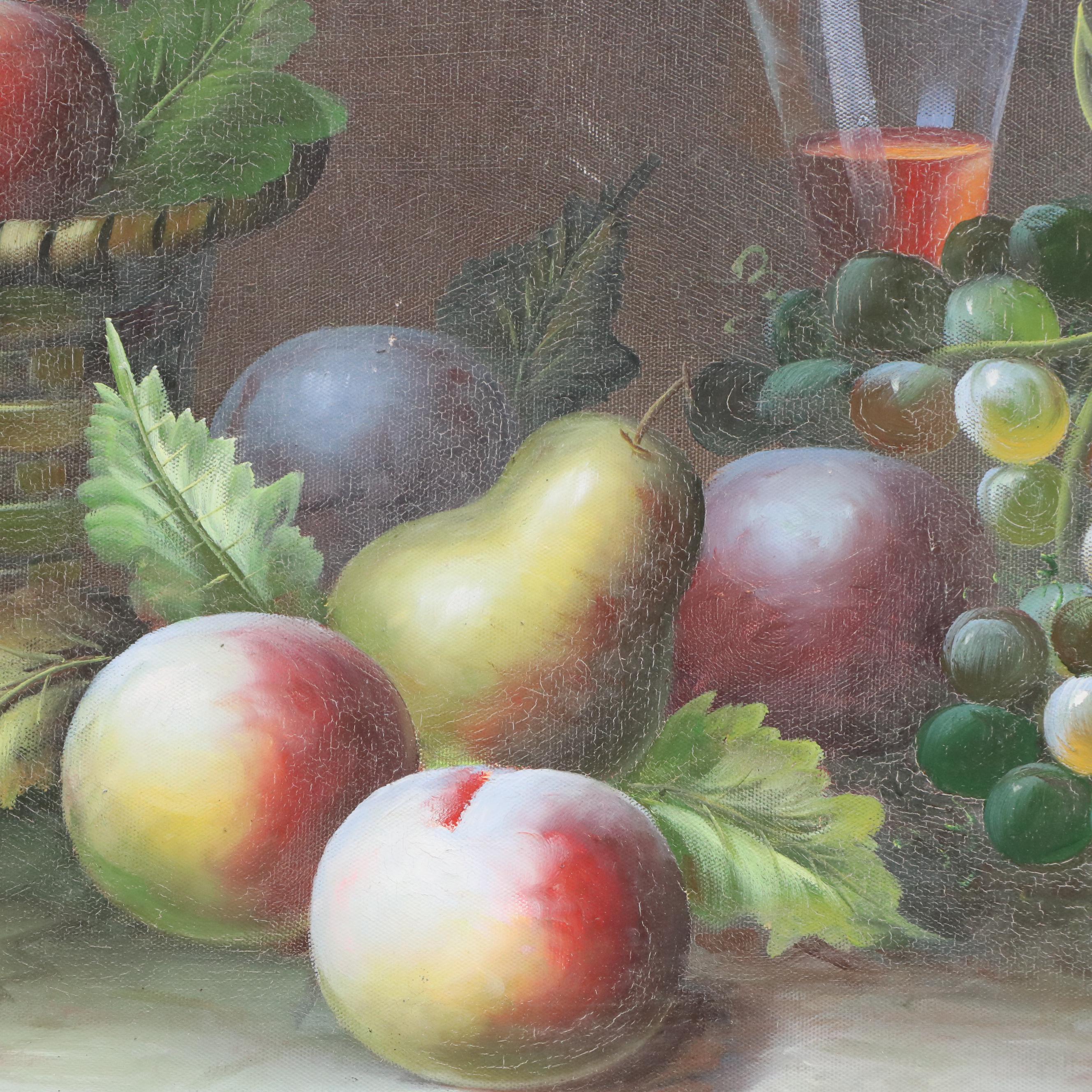 Fruit Still Life Oil Painting, Late 20th Century