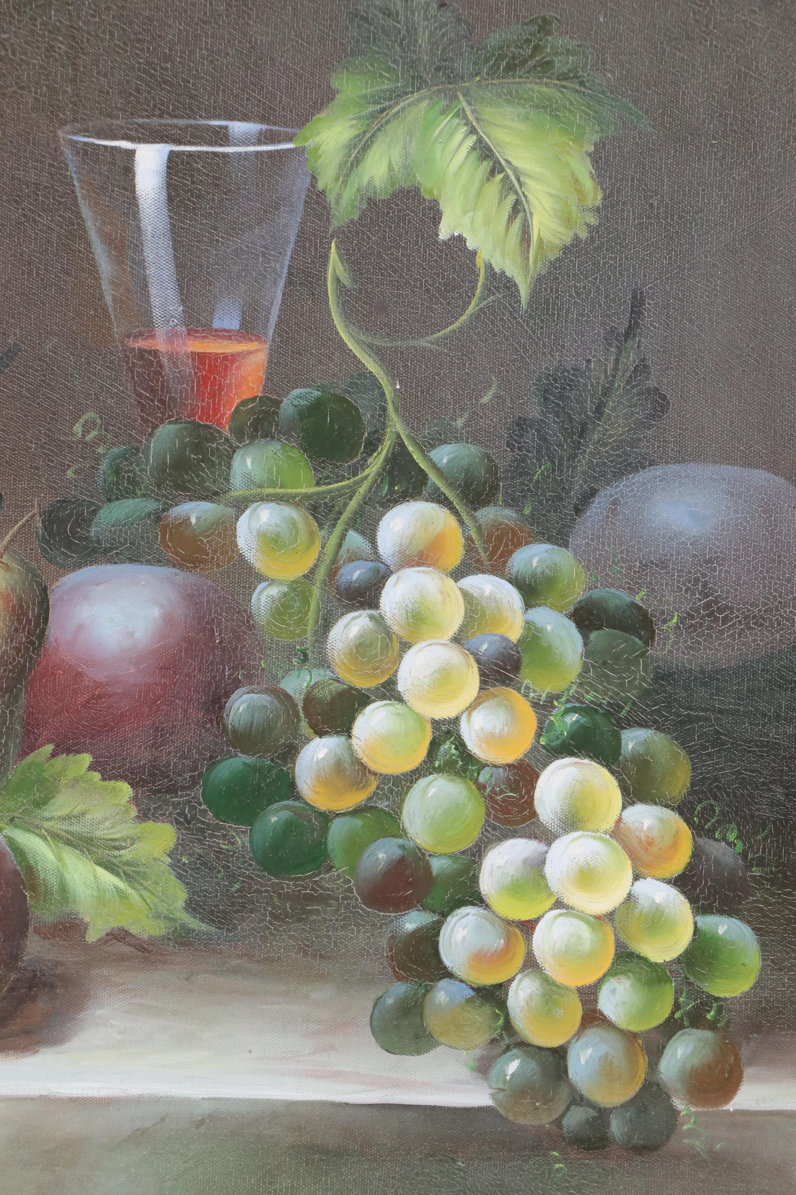 Fruit Still Life Oil Painting, Late 20th Century