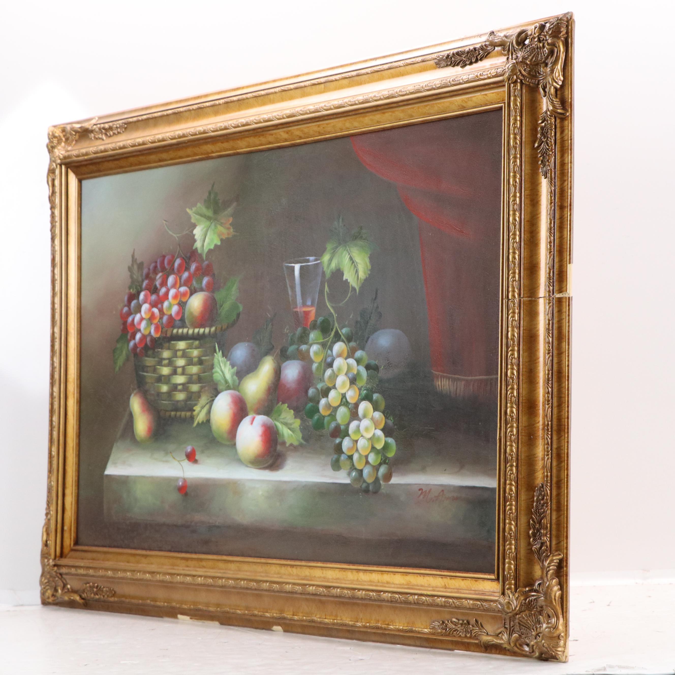 Fruit Still Life Oil Painting, Late 20th Century